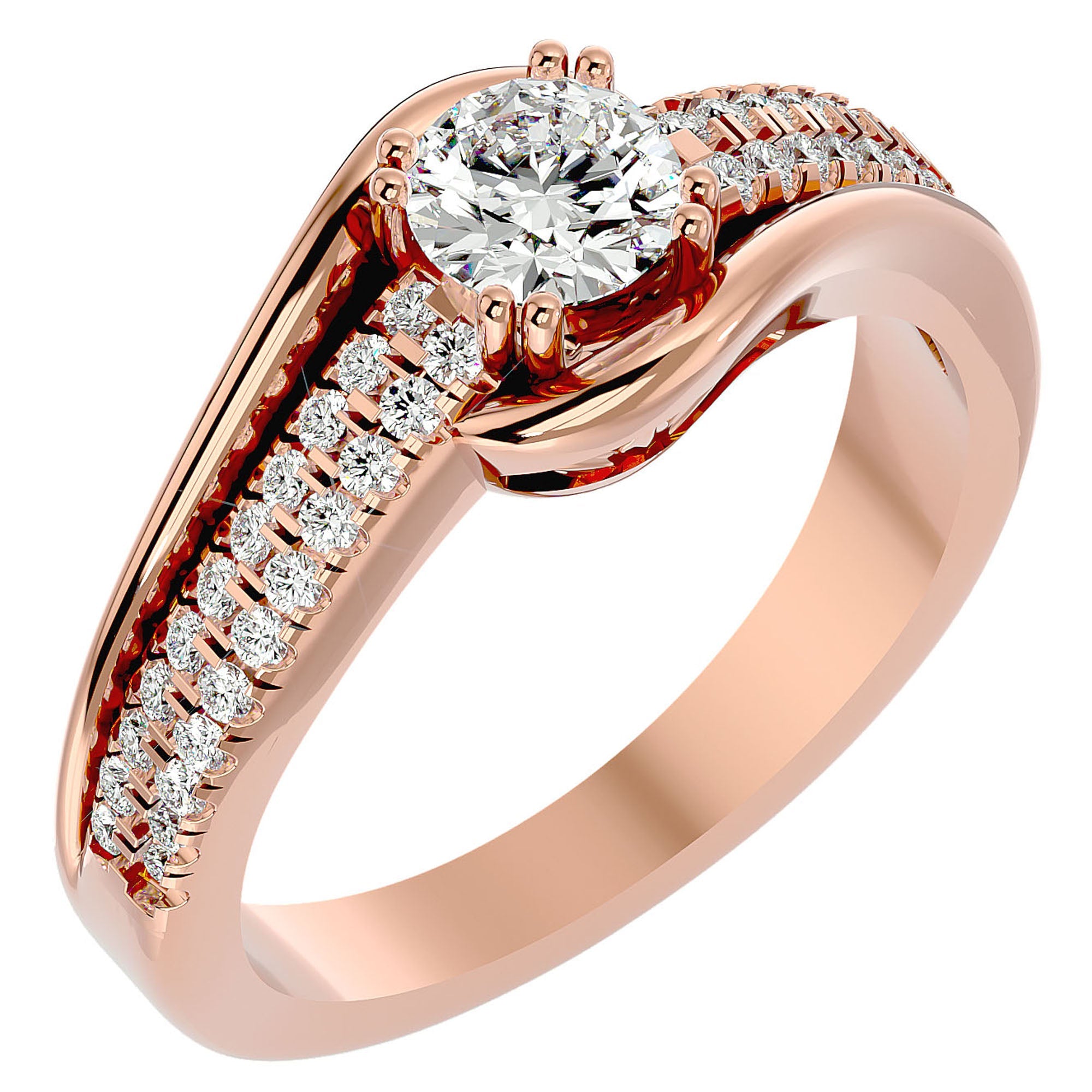 Inel de Logodnă Vintage Solitaire Pavé din Aur 14k cu Diamante Create în Laborator de 0.74 ct din 14k Aur Roz - Castelo.ro