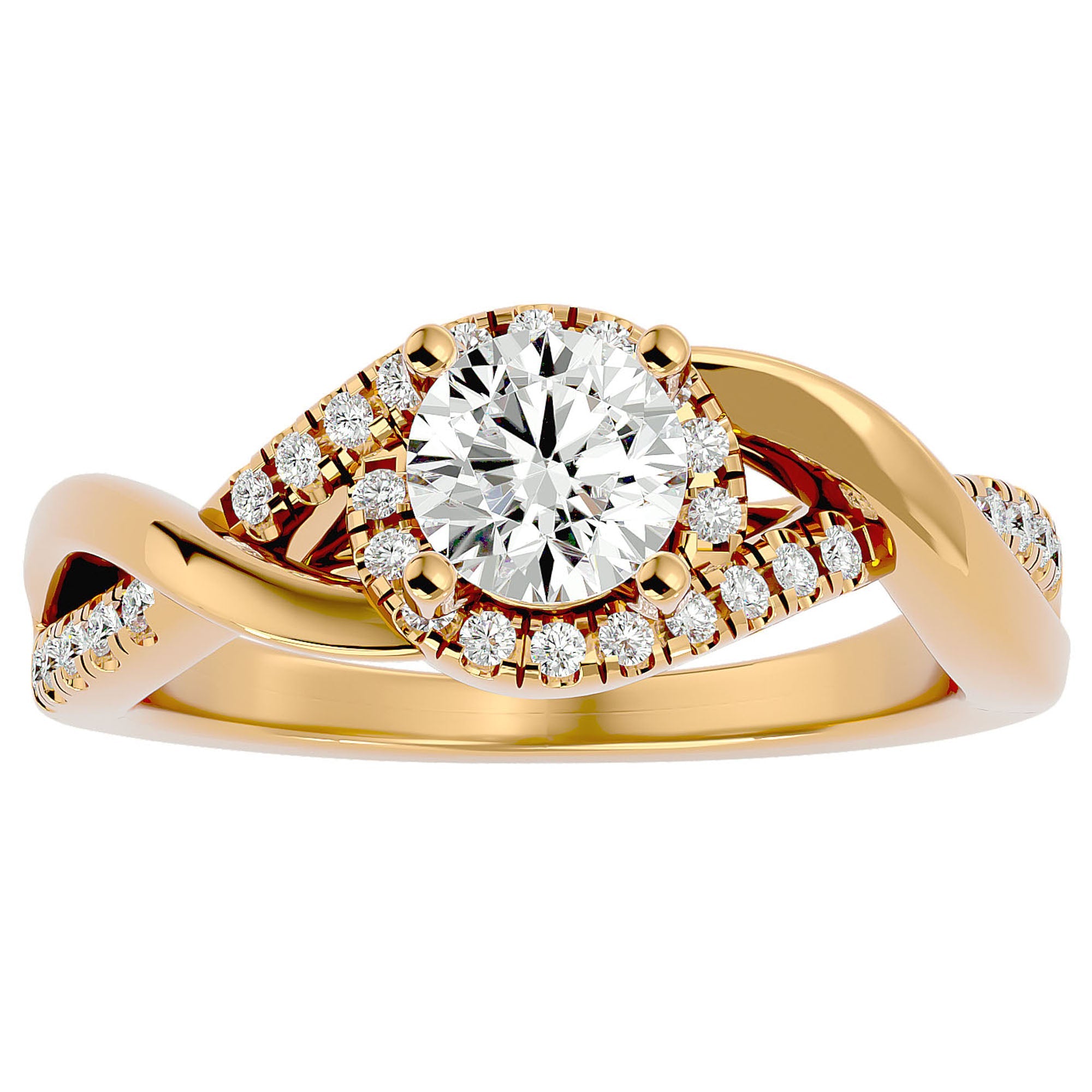 Inel de Logodnă Portofino Solitaire Pavé din Aur 14k cu Diamante Create în Laborator de 1 ct din 14k Aur Galben - Castelo.ro