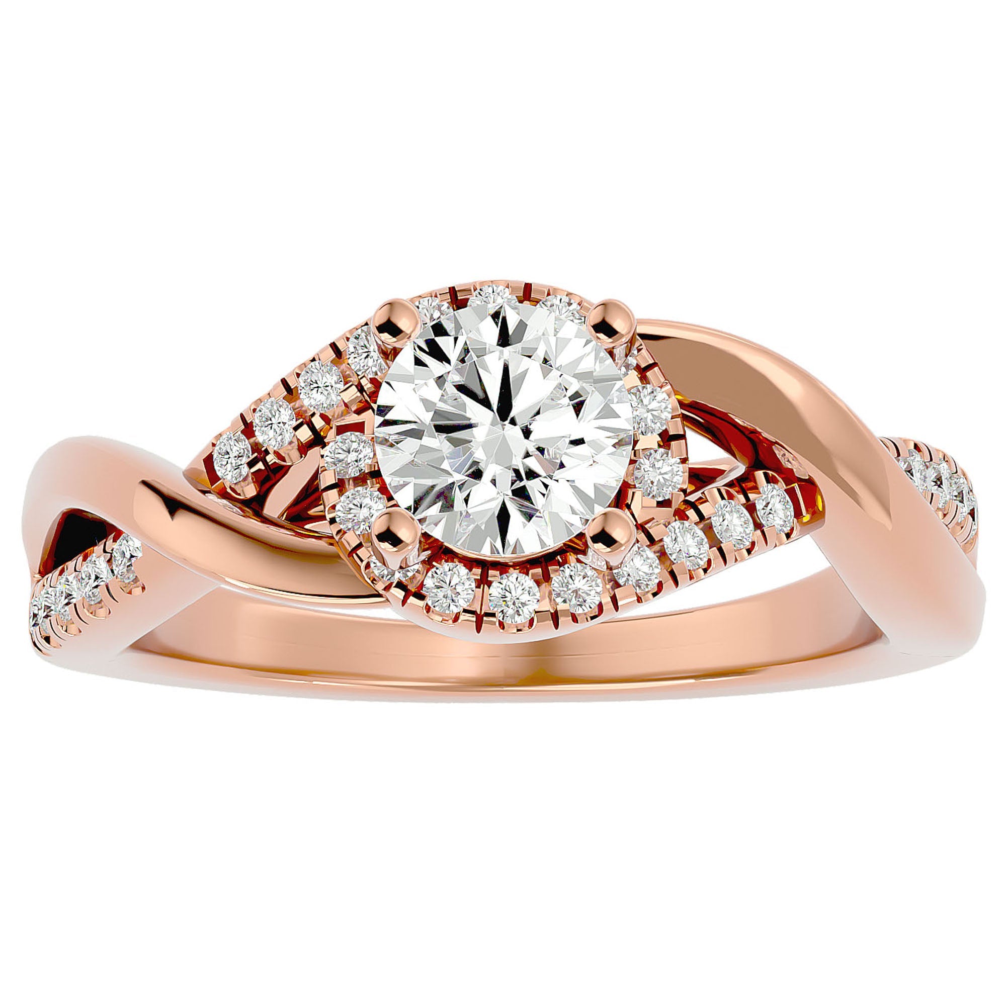 Inel de Logodnă Portofino Solitaire Pavé din Aur 14k cu Diamante Create în Laborator de 1 ct din 14k Aur Roz - Castelo.ro
