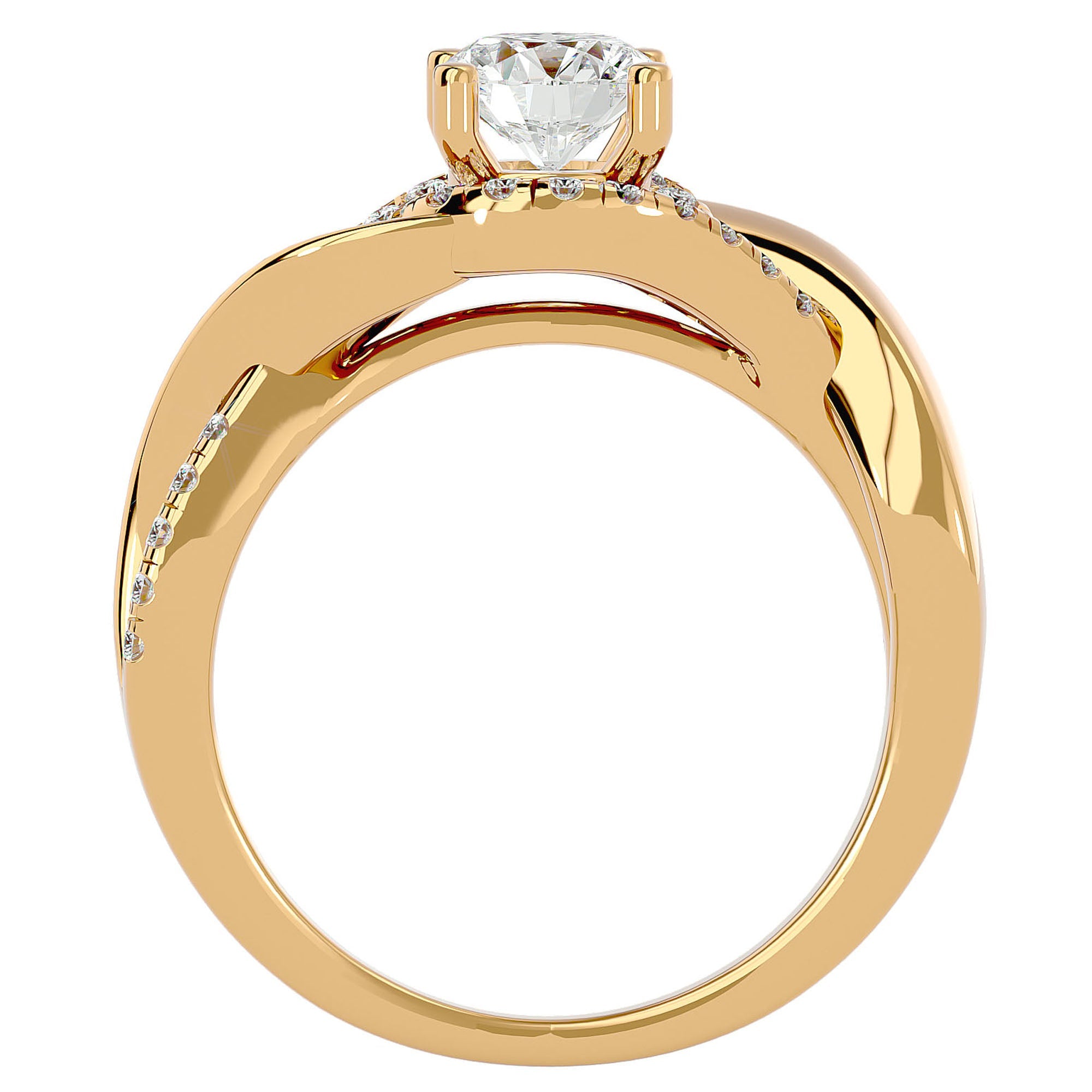 Inel de Logodnă Portofino Solitaire Pavé din Aur 14k cu Diamante Create în Laborator de 1 ct din 14k Aur Galben - Castelo.ro