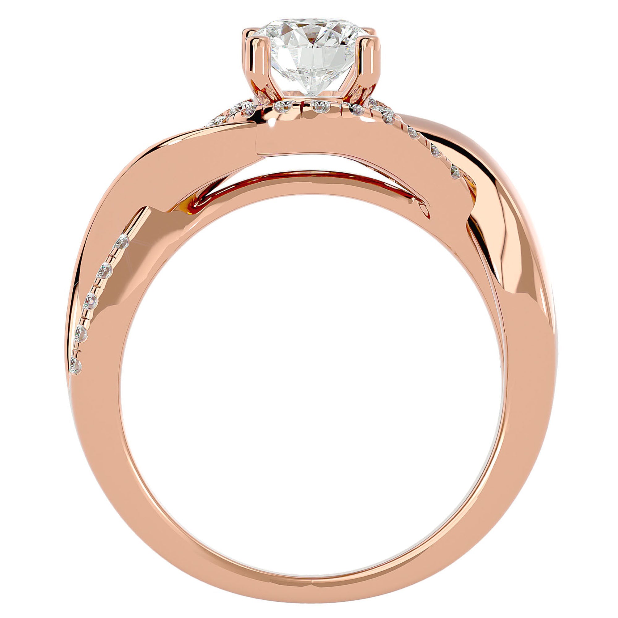 Inel de Logodnă Portofino Solitaire Pavé din Aur 14k cu Diamante Create în Laborator de 1 ct din 14k Aur Roz - Castelo.ro