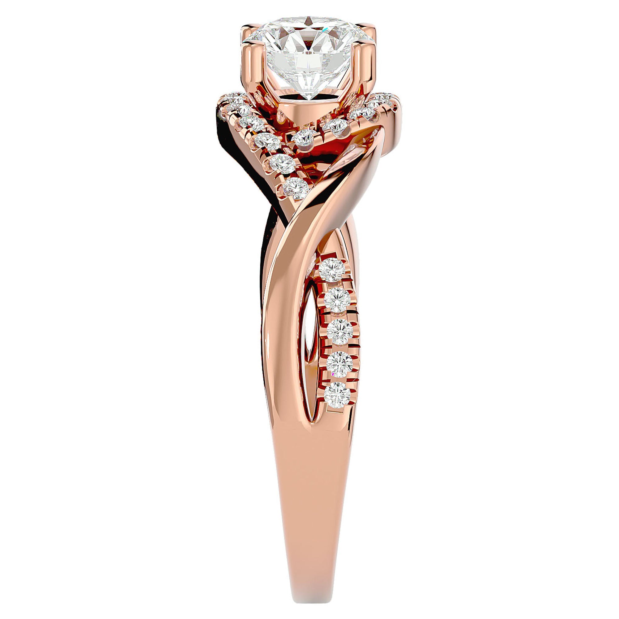 Inel de Logodnă Portofino Solitaire Pavé din Aur 14k cu Diamante Create în Laborator de 1 ct din 14k Aur Roz - Castelo.ro
