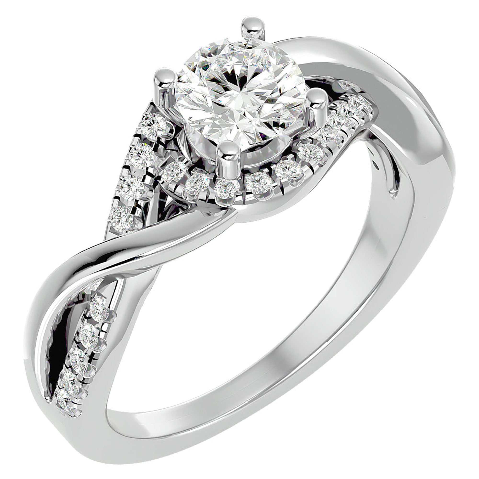 Inel de Logodnă Portofino Solitaire Pavé din Aur 14k cu Diamante Create în Laborator de 1 ct din 14k Aur Alb - Castelo.ro