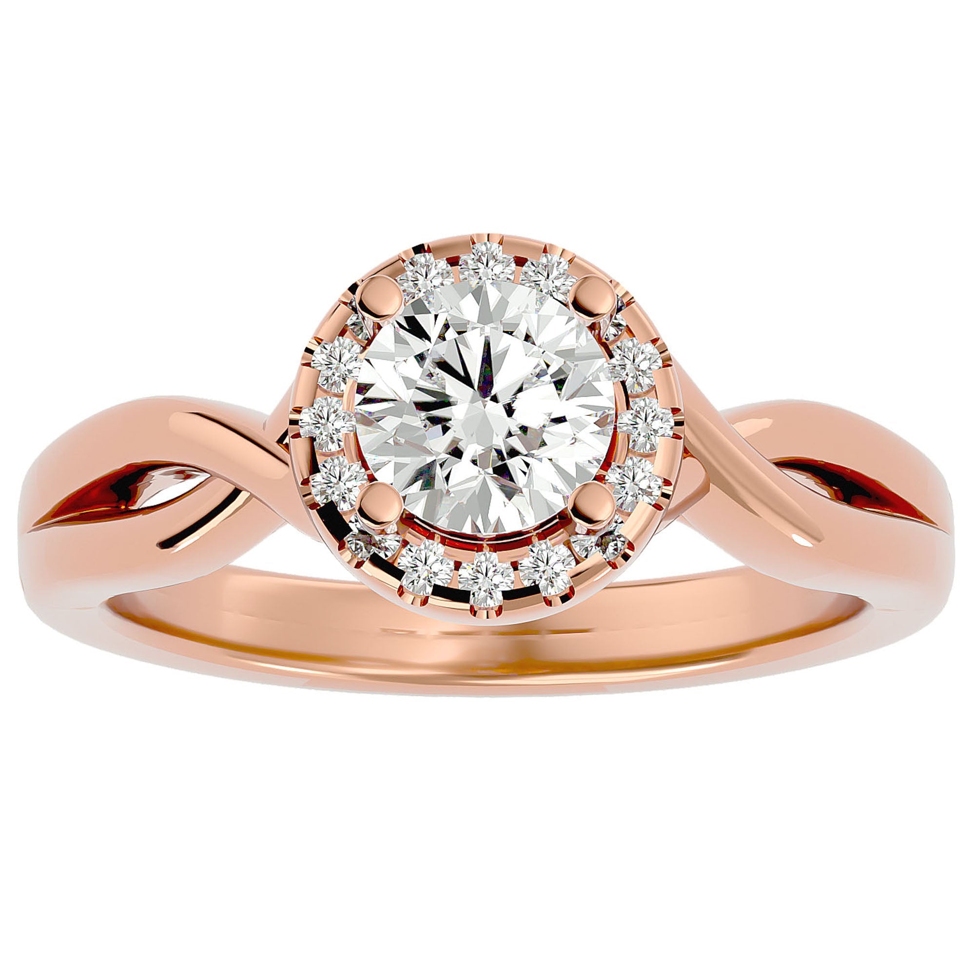 Inel de Logodnă Solitaire Halo din Aur 14k cu Diamante Create în Laborator de 0.94 ct din 14k Aur Roz - Castelo.ro