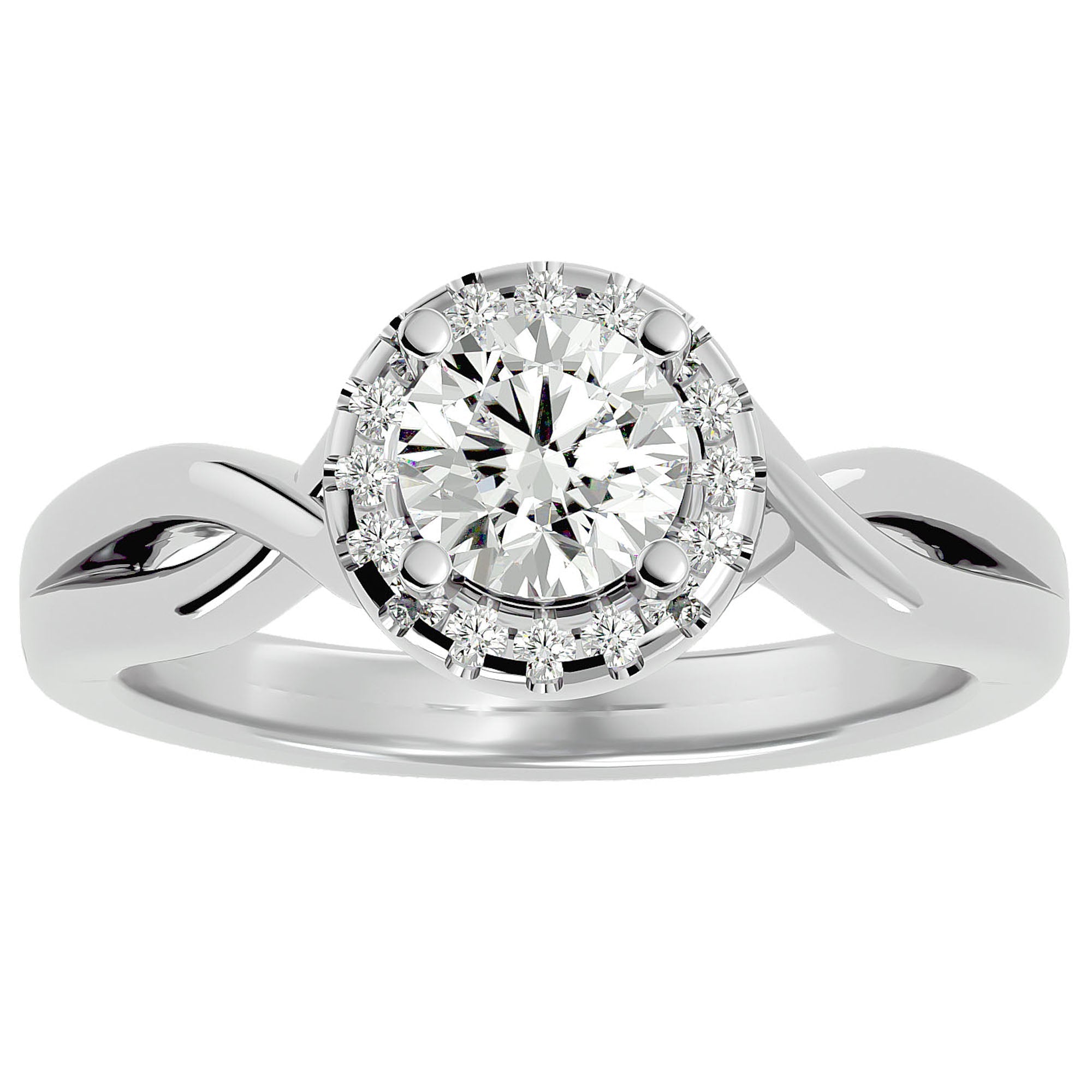 Inel de Logodnă Solitaire Halo din Aur 14k cu Diamante Create în Laborator de 0.94 ct din 14k Aur Alb - Castelo.ro