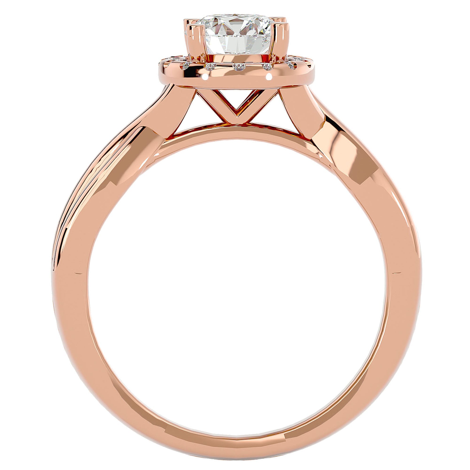 Inel de Logodnă Solitaire Halo din Aur 14k cu Diamante Create în Laborator de 0.94 ct din 14k Aur Roz - Castelo.ro