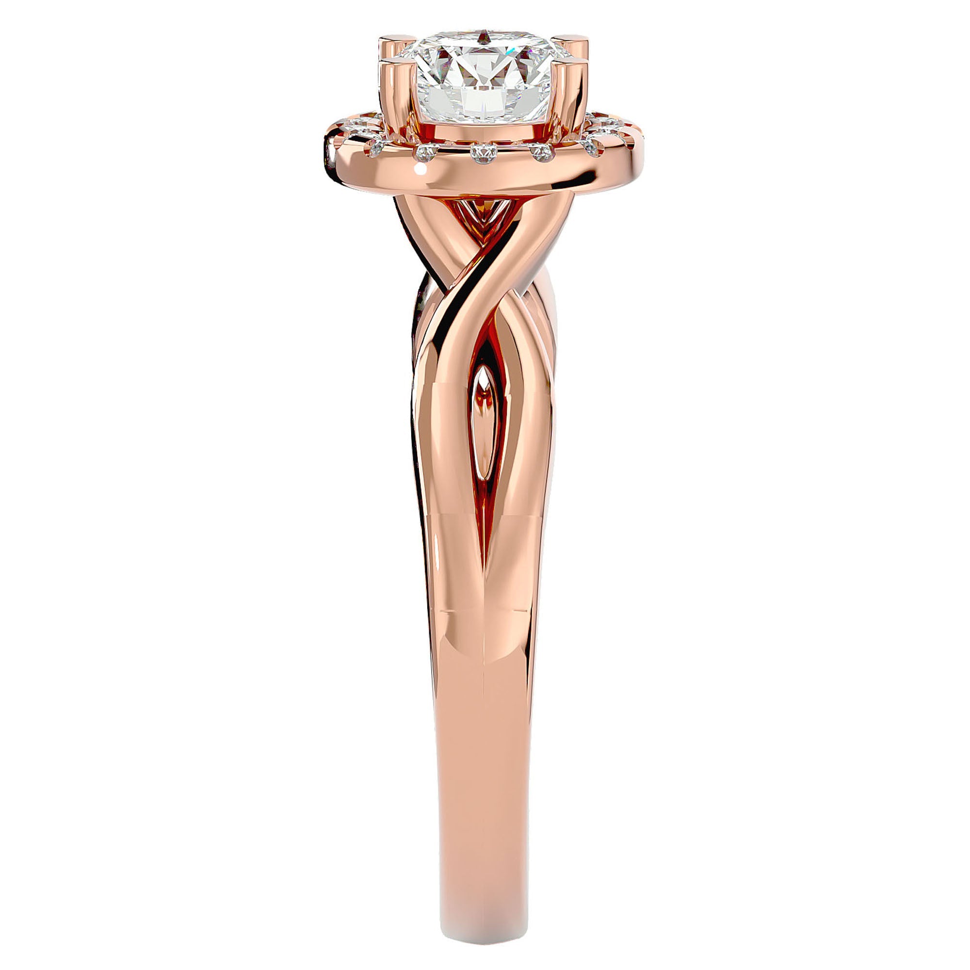 Inel de Logodnă Solitaire Halo din Aur 14k cu Diamante Create în Laborator de 0.94 ct din 14k Aur Roz - Castelo.ro