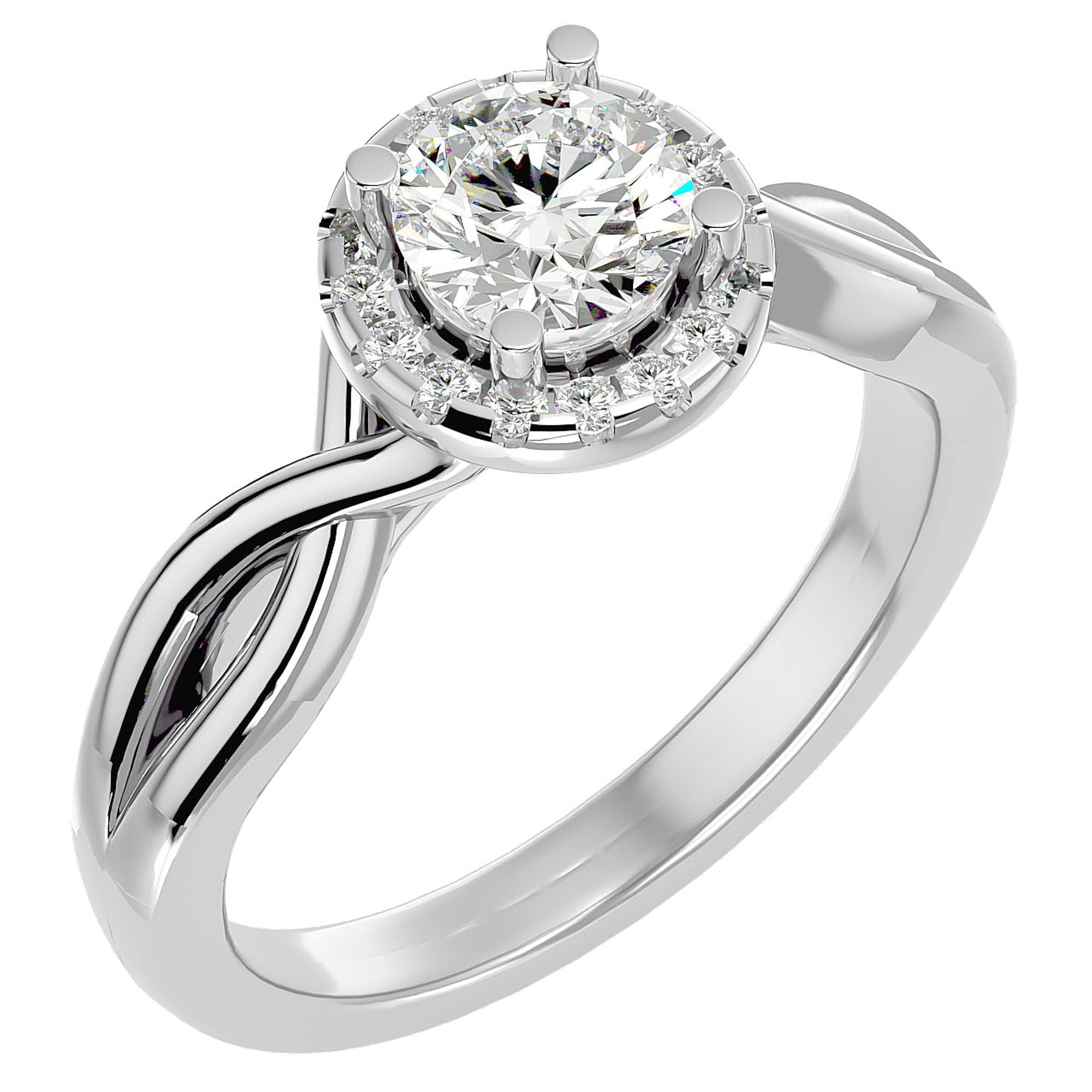 Inel de Logodnă Solitaire Halo din Aur 14k cu Diamante Create în Laborator de 0.94 ct din 14k Aur Alb - Castelo.ro
