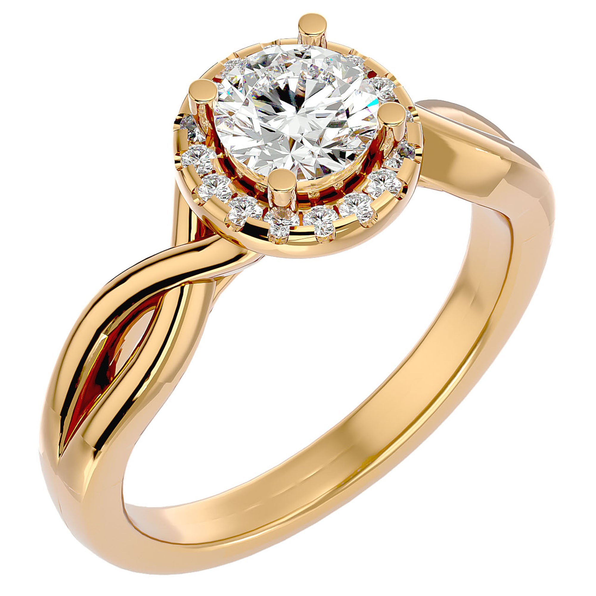Inel de Logodnă Solitaire Halo din Aur 14k cu Diamante Create în Laborator de 0.94 ct din 14k Aur Galben - Castelo.ro