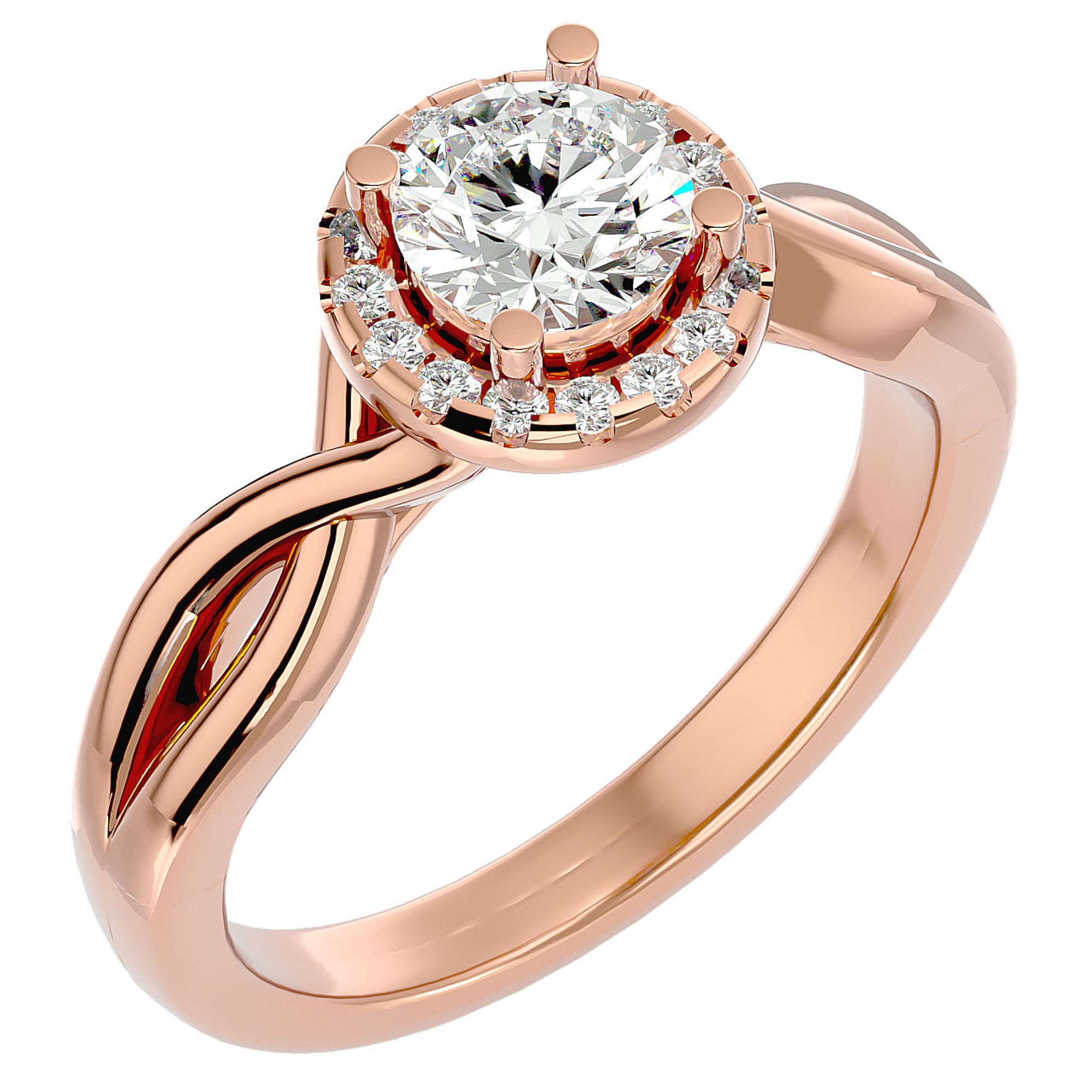 Inel de Logodnă Solitaire Halo din Aur 14k cu Diamante Create în Laborator de 0.94 ct din 14k Aur Roz - Castelo.ro