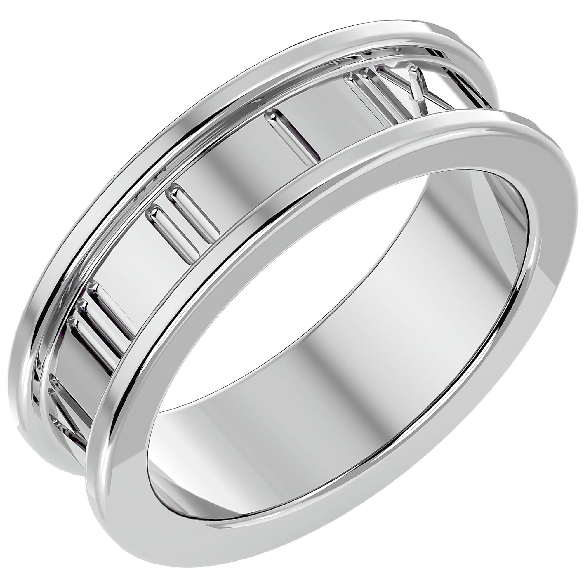 Verighetă din Aur 14k pentru Bărbați cu Cifre Romane din 14k Aur Alb - Castelo.ro