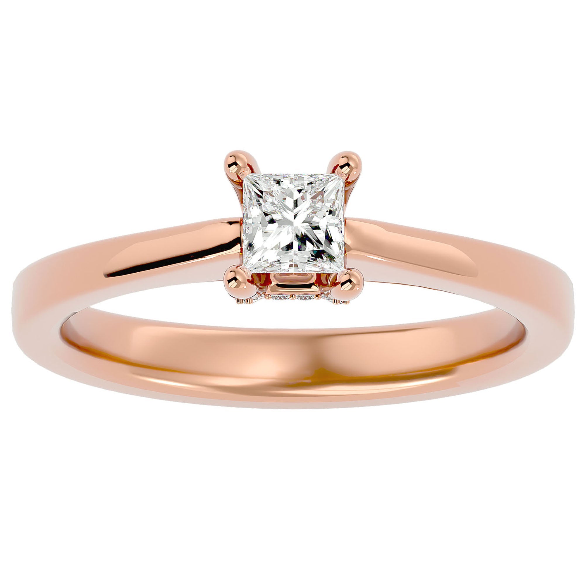 Inel de Logodnă Clasic din Aur 14k cu Diamant Natural Tăietură Princess de 0.39 ct din 14k Aur Roz - Castelo.ro