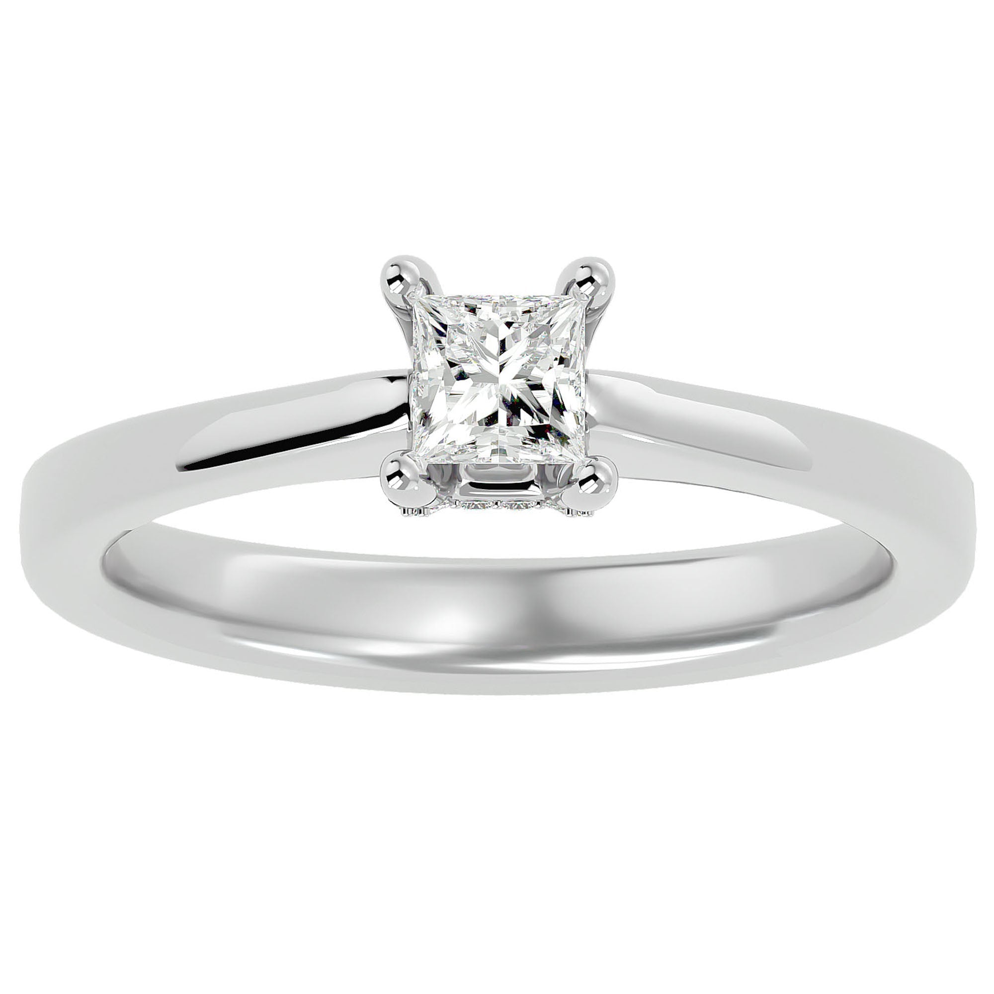 Inel de Logodnă Clasic din Aur 14k cu Diamant Natural Tăietură Princess de 0.39 ct din 14k Aur Alb - Castelo.ro