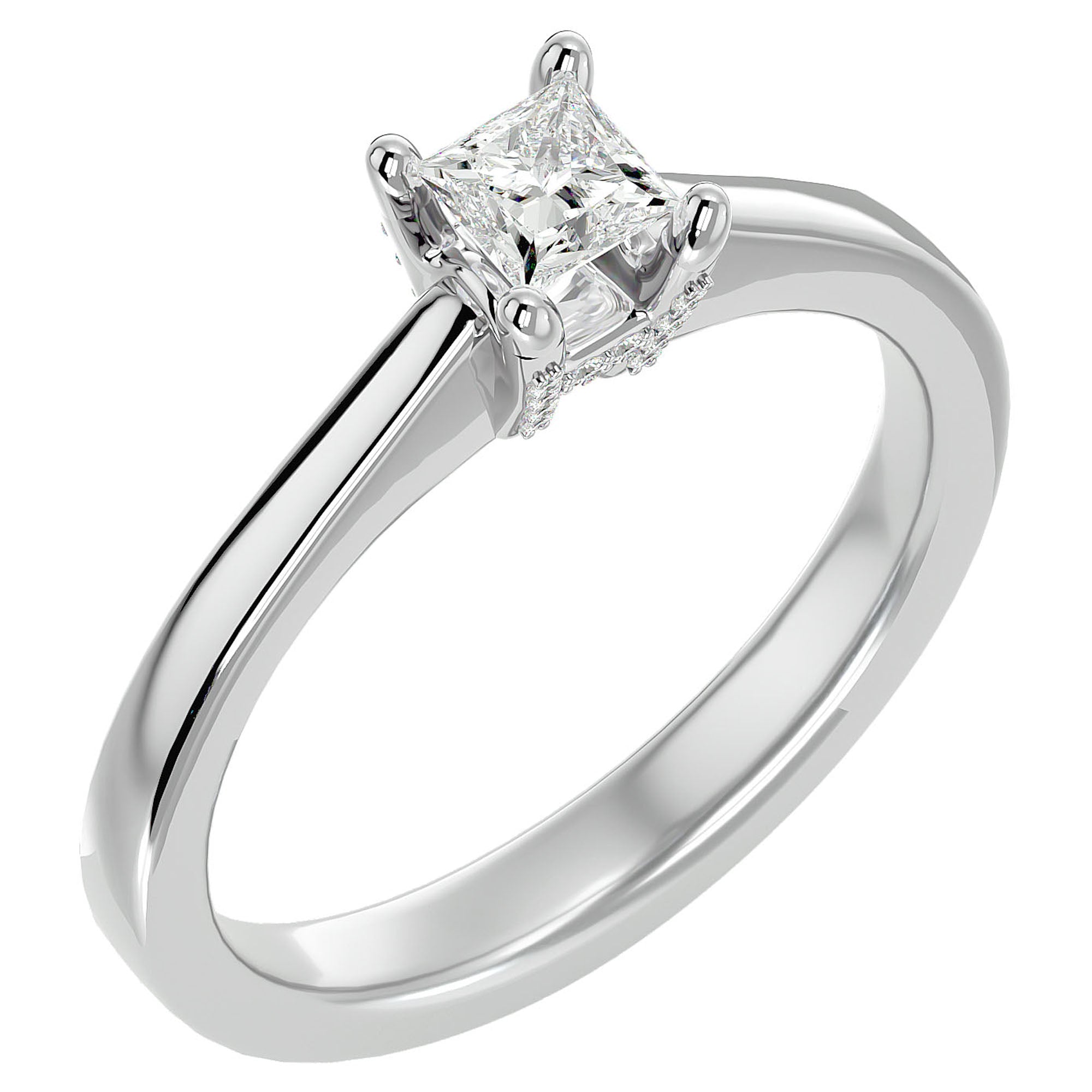 Inel de Logodnă Clasic din Aur 14k cu Diamant Natural Tăietură Princess de 0.39 ct din 14k Aur Alb - Castelo.ro