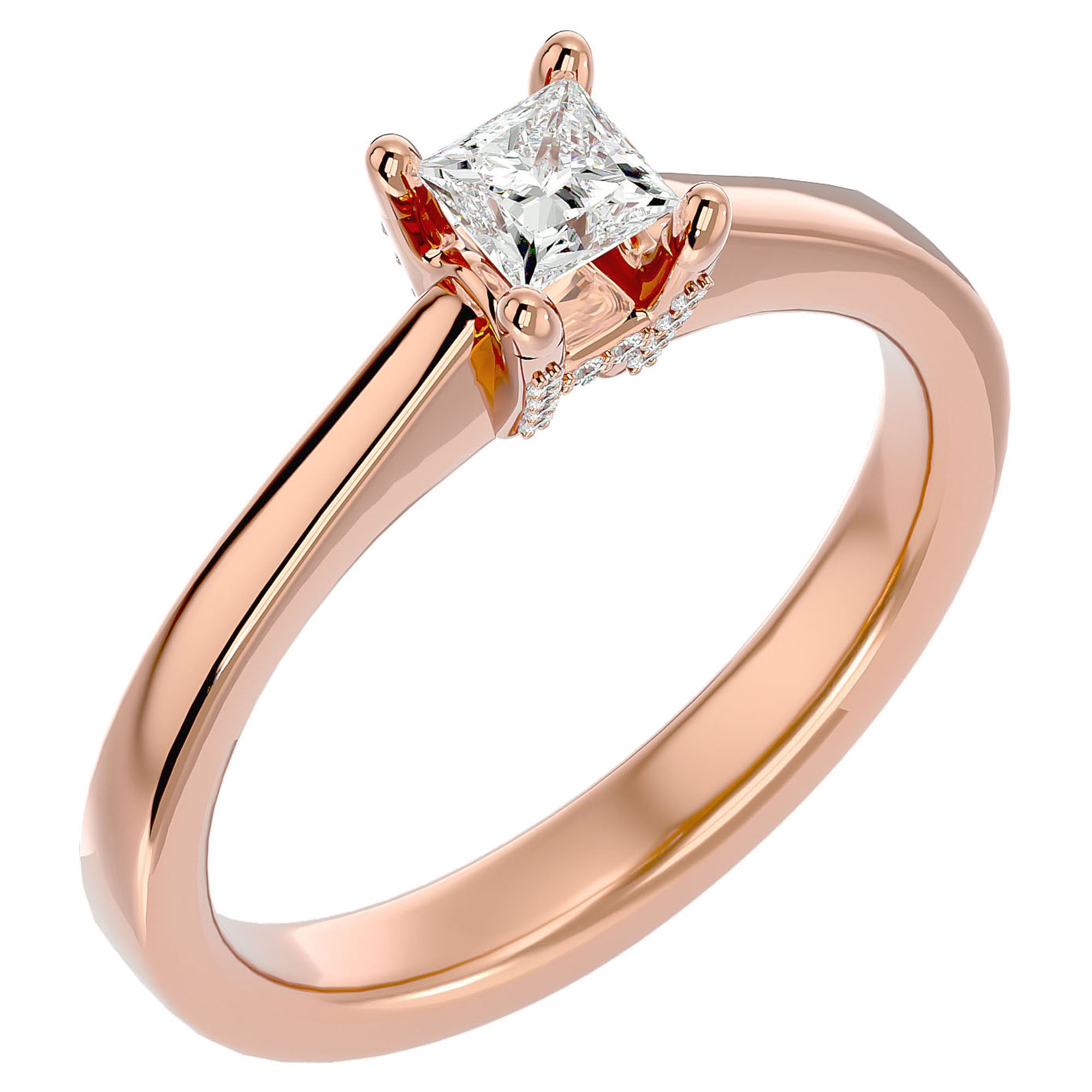 Inel de Logodnă Clasic din Aur 14k cu Diamant Natural Tăietură Princess de 0.39 ct din 14k Aur Roz - Castelo.ro