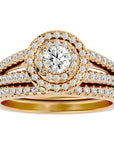 Inel de Logodnă Triplu Halo din Aur 14k cu Diamante Naturale Pavè 0.88 ct din 14k Aur Galben - Castelo.ro