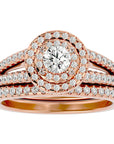 Inel de Logodnă Triplu Halo din Aur 14k cu Diamante Naturale Pavè 0.88 ct din 14k Aur Roz - Castelo.ro