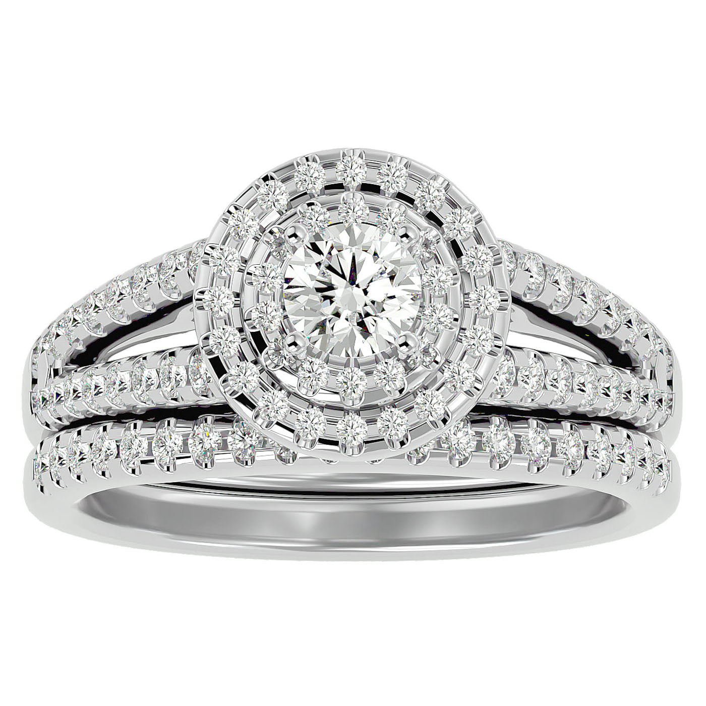 Inel de Logodnă Triplu Halo cu Diamante Naturale Pavè 0.88 ct din Platina - Castelo.ro