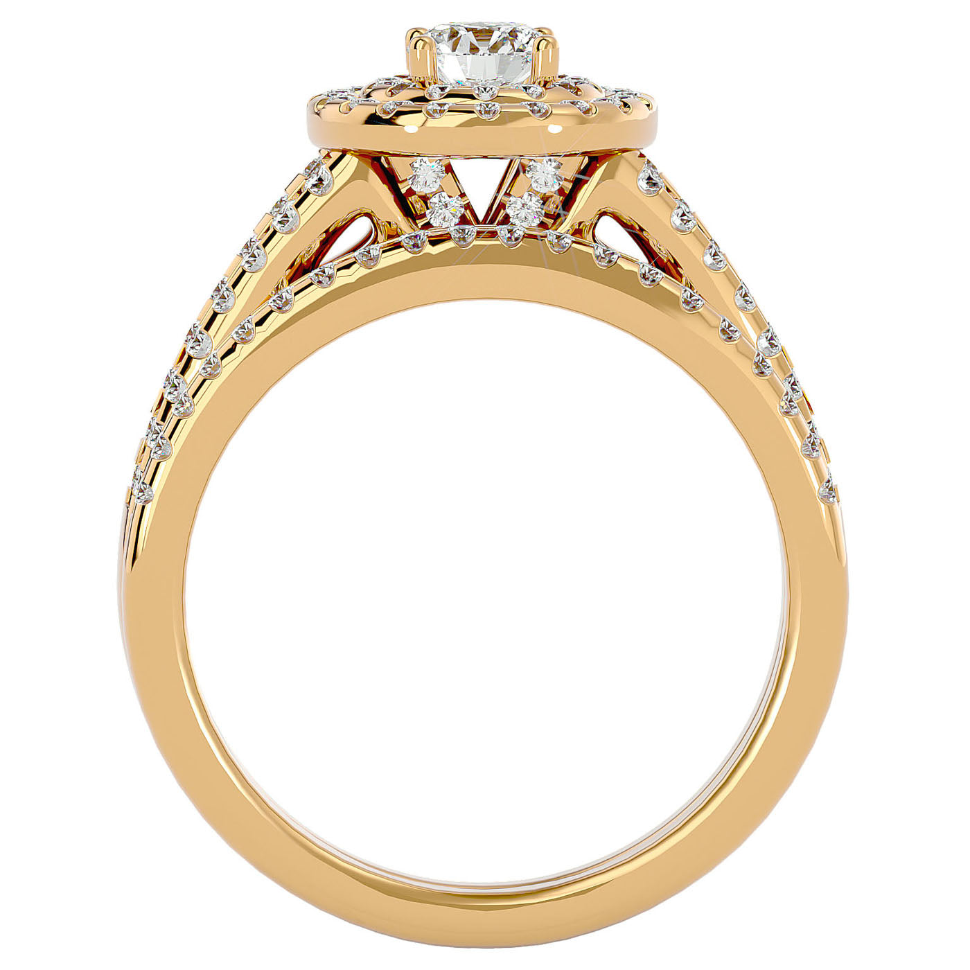 Inel de Logodnă Triplu Halo din Aur 14k cu Diamante Create în Laborator Pavè 0.88 ct din 14k Aur Galben - Castelo.ro