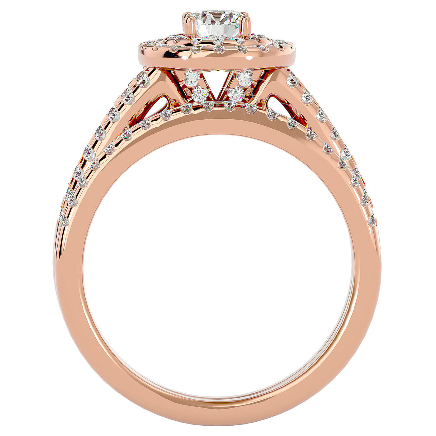Inel de Logodnă Triplu Halo din Aur 14k cu Diamante Naturale Pavè 0.88 ct din 14k Aur Roz - Castelo.ro