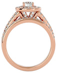 Inel de Logodnă Triplu Halo din Aur 14k cu Diamante Create în Laborator Pavè 0.88 ct din 14k Aur Roz - Castelo.ro
