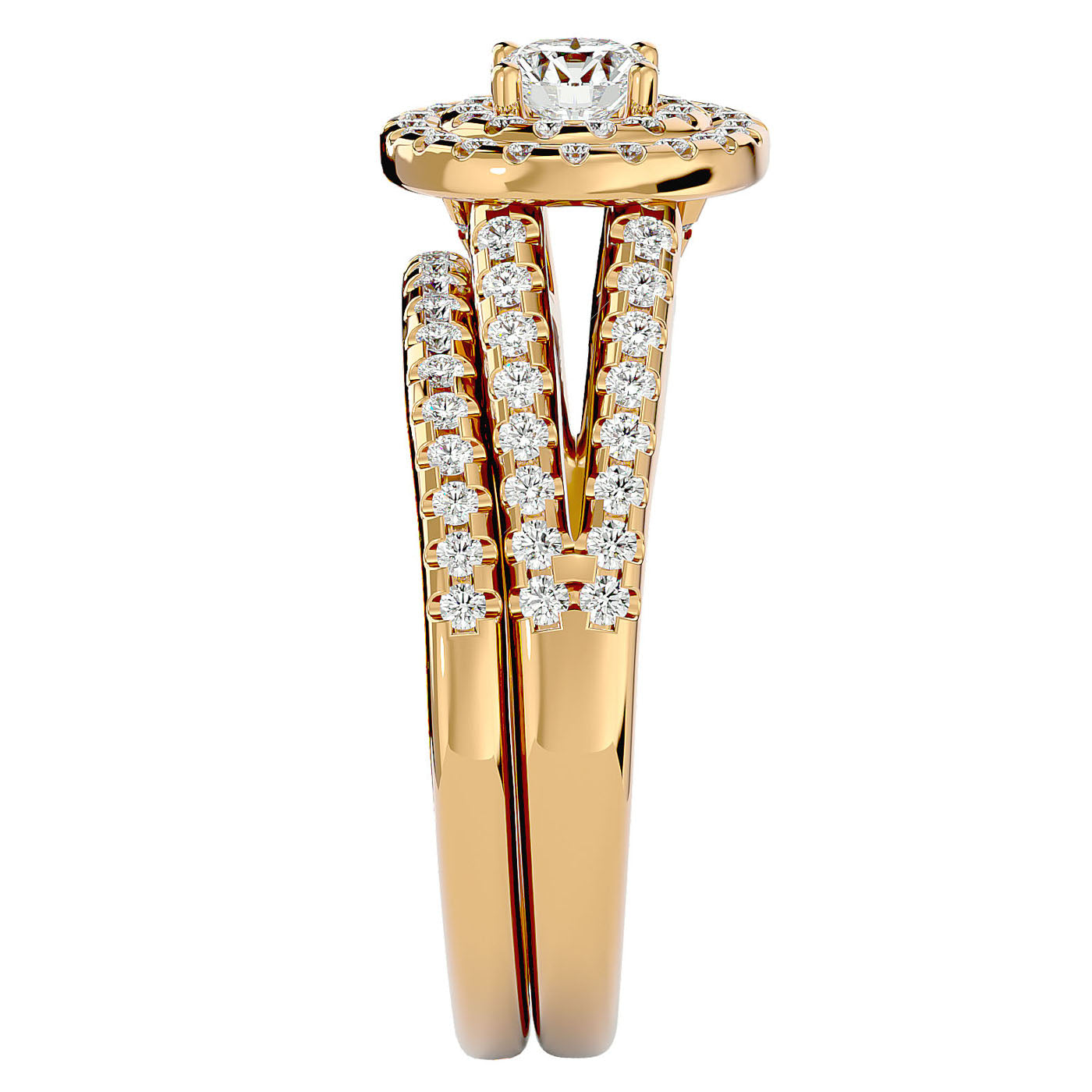 Inel de Logodnă Triplu Halo din Aur 14k cu Diamante Naturale Pavè 0.88 ct din 14k Aur Galben - Castelo.ro