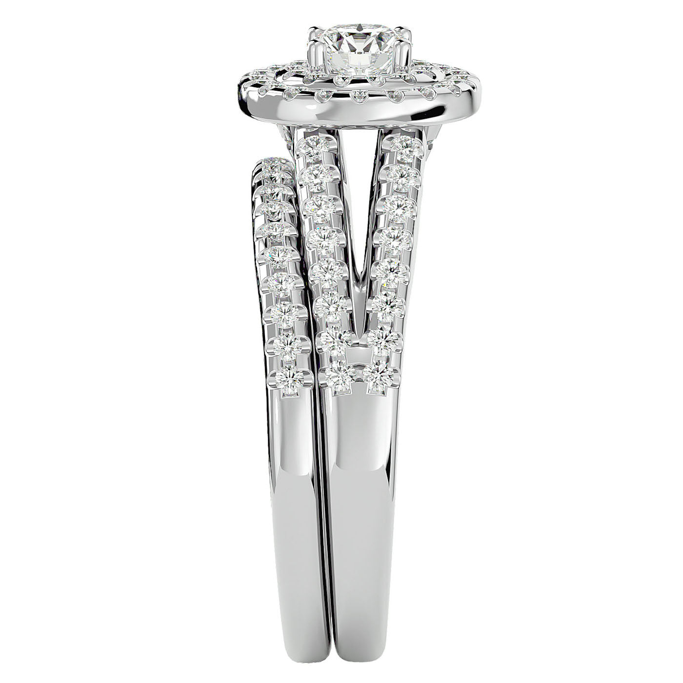 Inel de Logodnă Triplu Halo cu Moissanite Pavè 0.88 ct din Platina - Castelo.ro