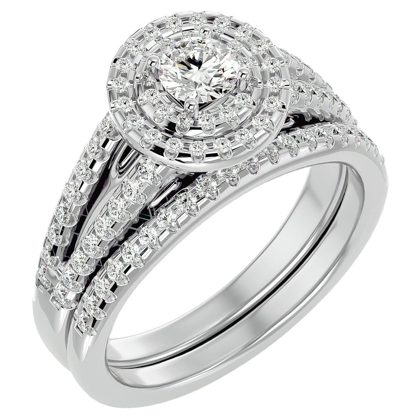 Inel de Logodnă Triplu Halo cu Diamante Create în Laborator Pavè 0.88 ct din Platina - Castelo.ro
