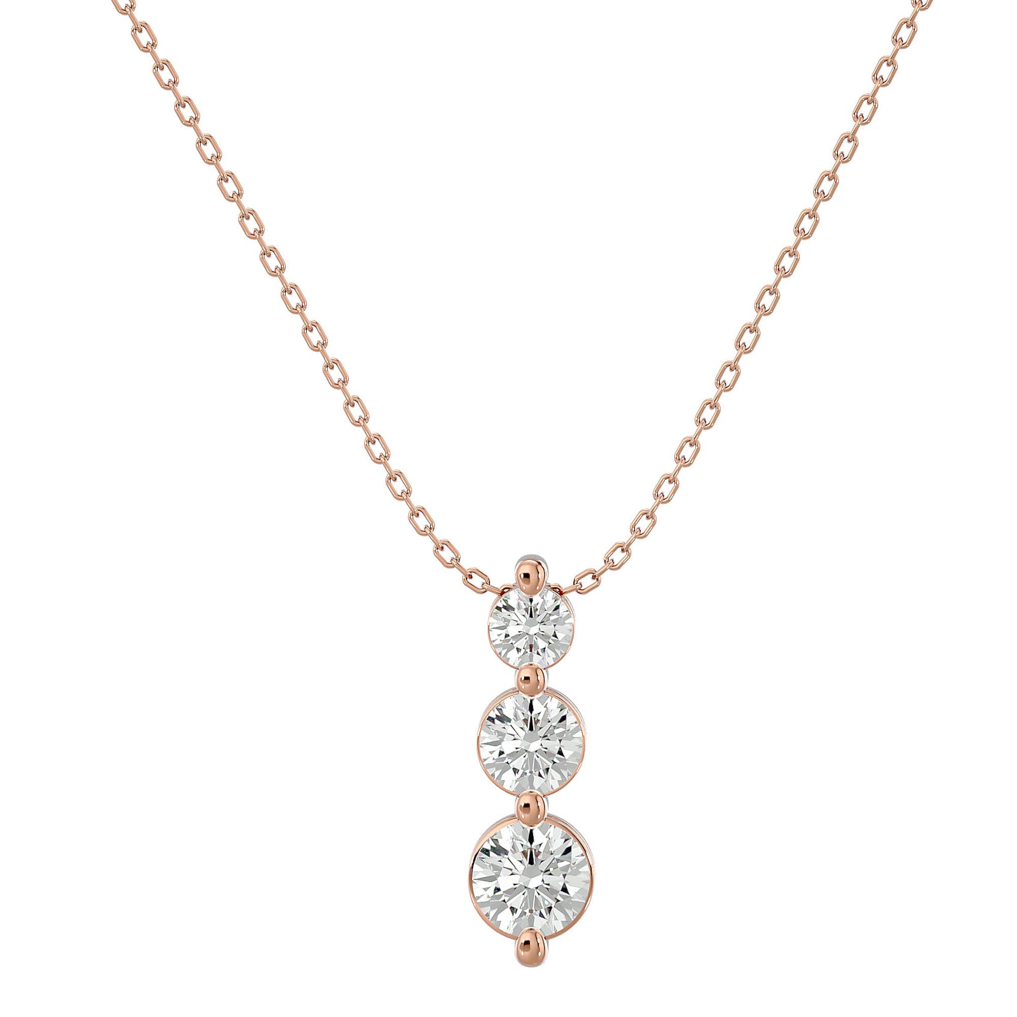 Lanț cu Pandantiv Trei Diamante Naturale Crescendo de 0.84 ct din 18K Aur Roz - Castelo.ro