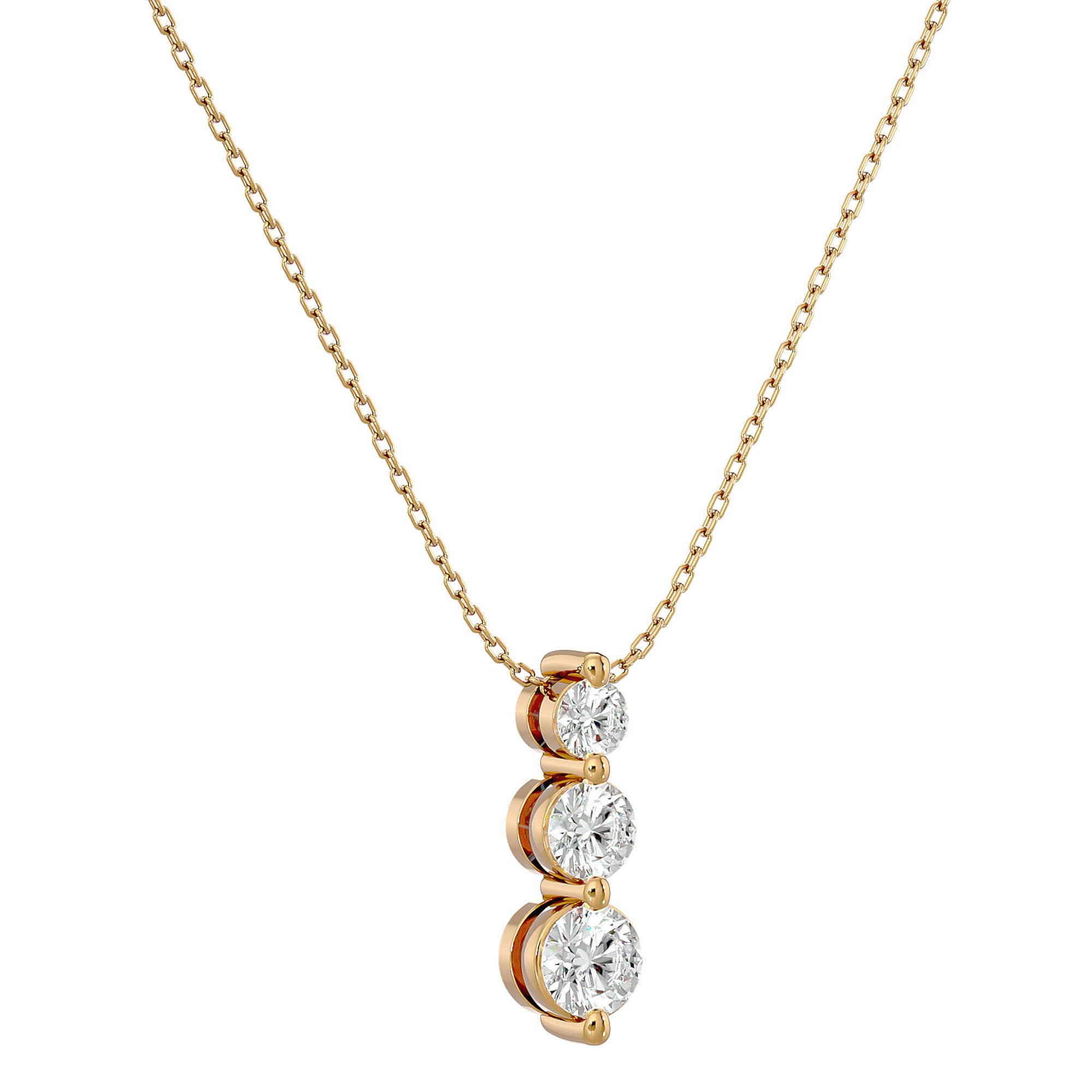 Lanț cu Pandantiv Trei Diamante Naturale Crescendo de 0.84 ct din 18K Aur Galben - Castelo.ro
