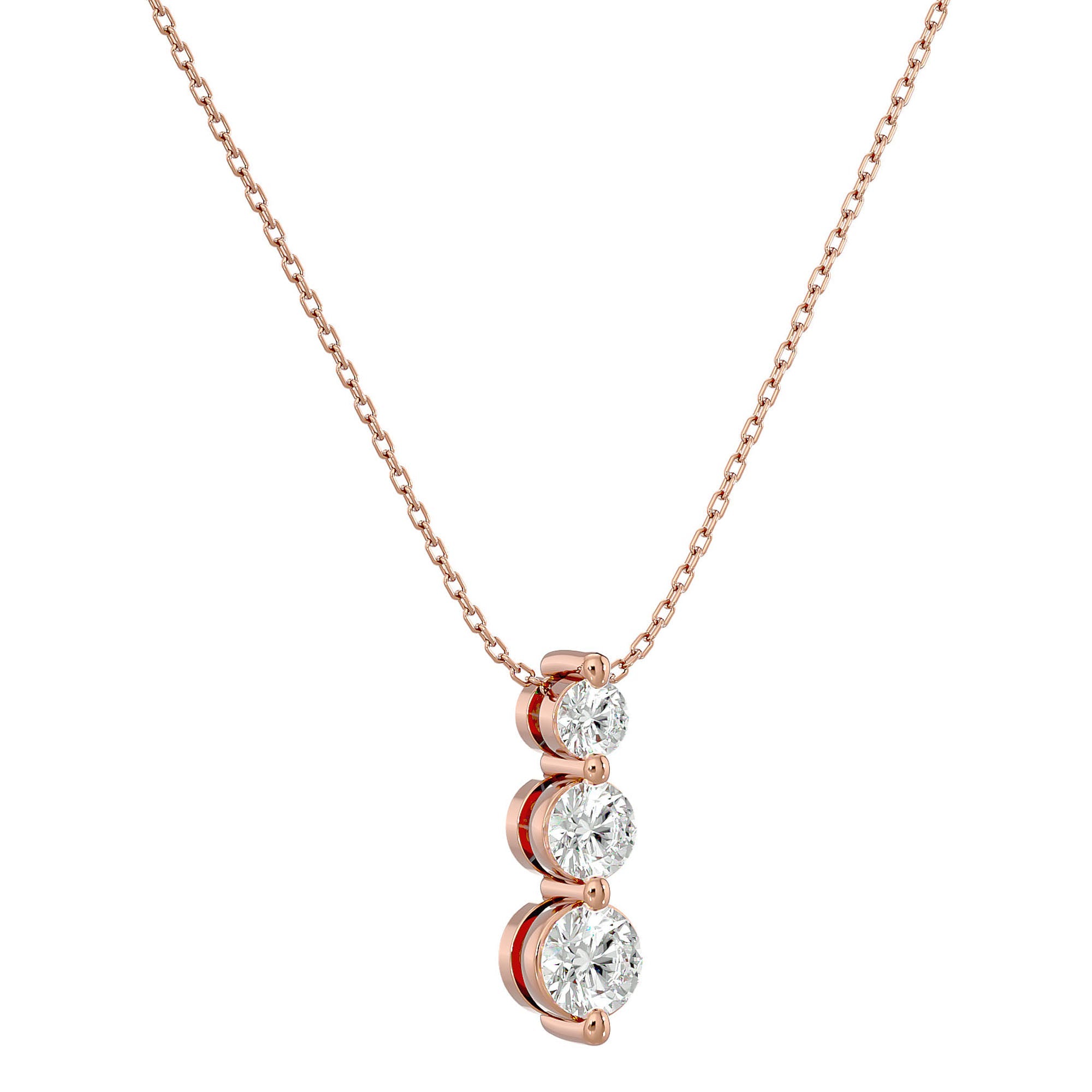 Lanț cu Pandantiv Trei Diamante Naturale Crescendo de 0.84 ct din 18K Aur Roz - Castelo.ro