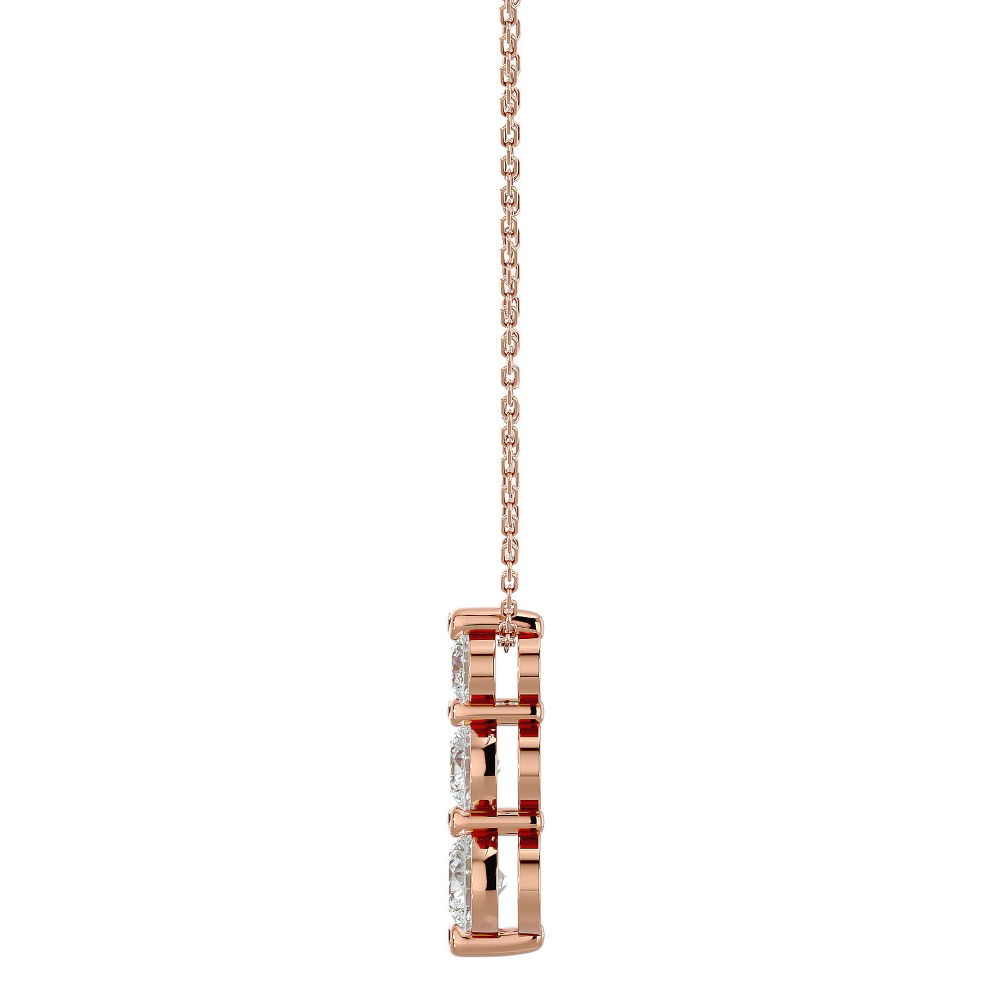 Lanț cu Pandantiv Trei Diamante Naturale Crescendo de 0.84 ct din 18K Aur Roz - Castelo.ro
