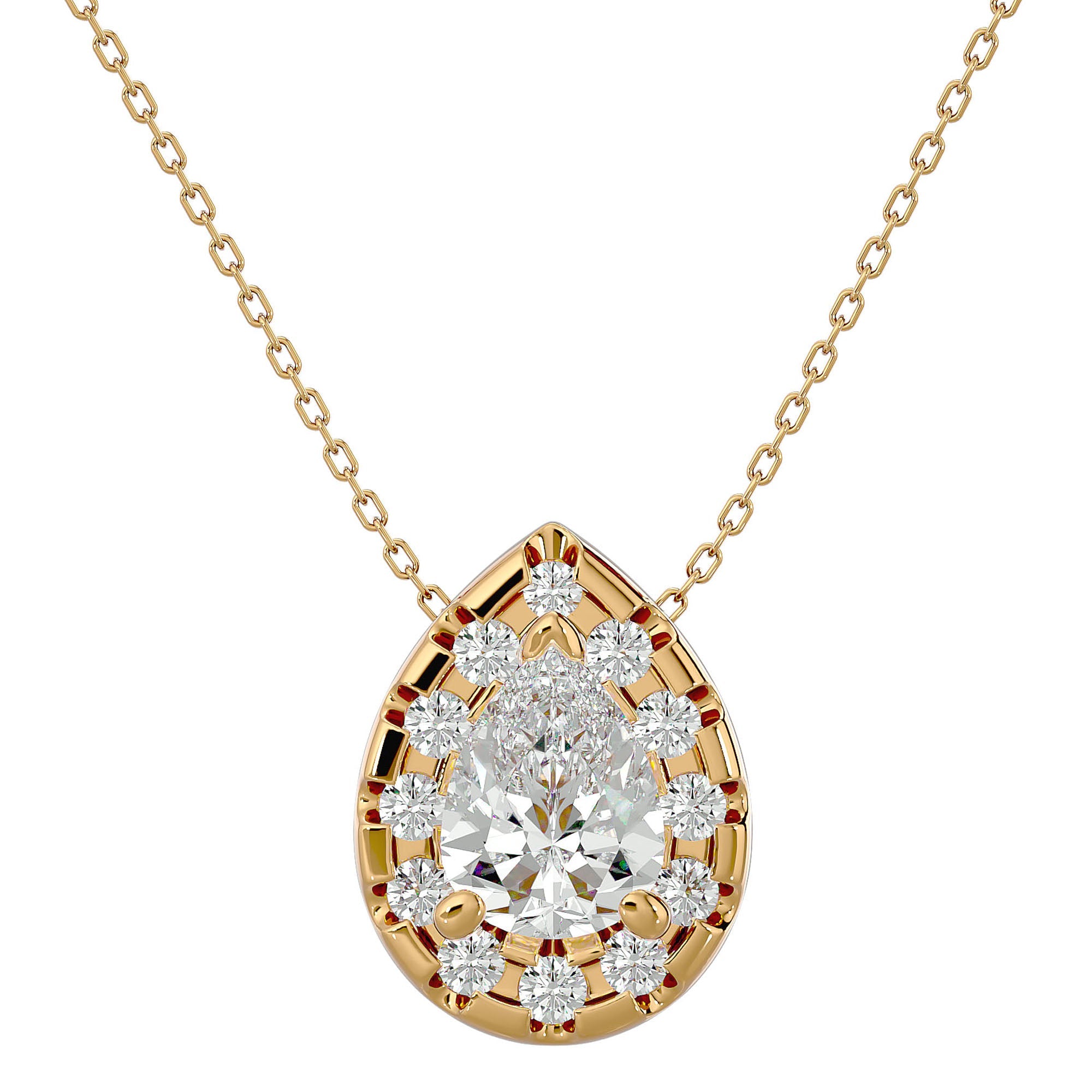 Lanț cu Pandantiv Diamante Create în Laborator Pară Fațetată de 0.79 ct din 18K Aur Galben - Castelo.ro