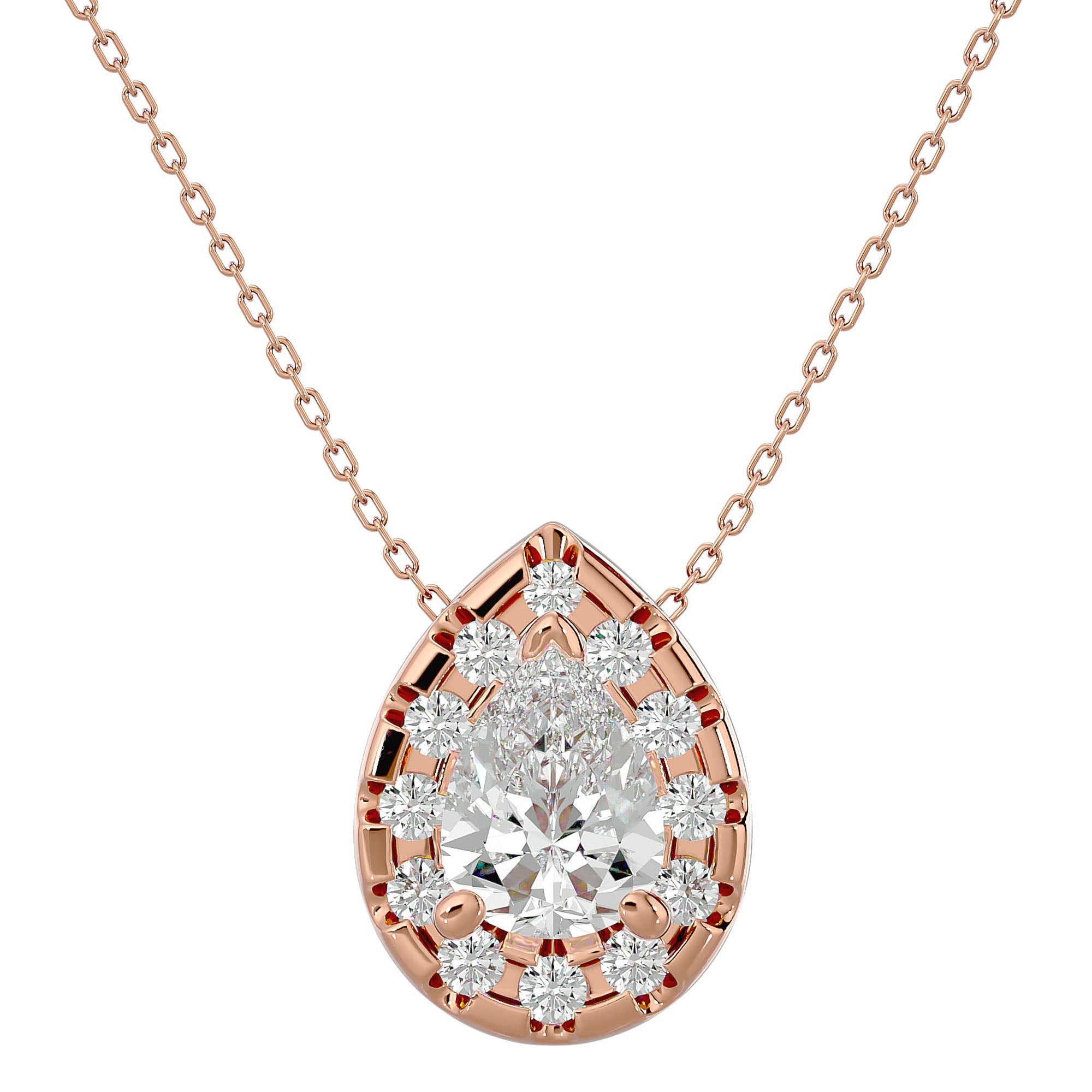 Lanț din Aur 14k cu Pandantiv Diamante Create în Laborator Pară Fațetată de 0.79 ct din 14K Aur Roz - Castelo.ro