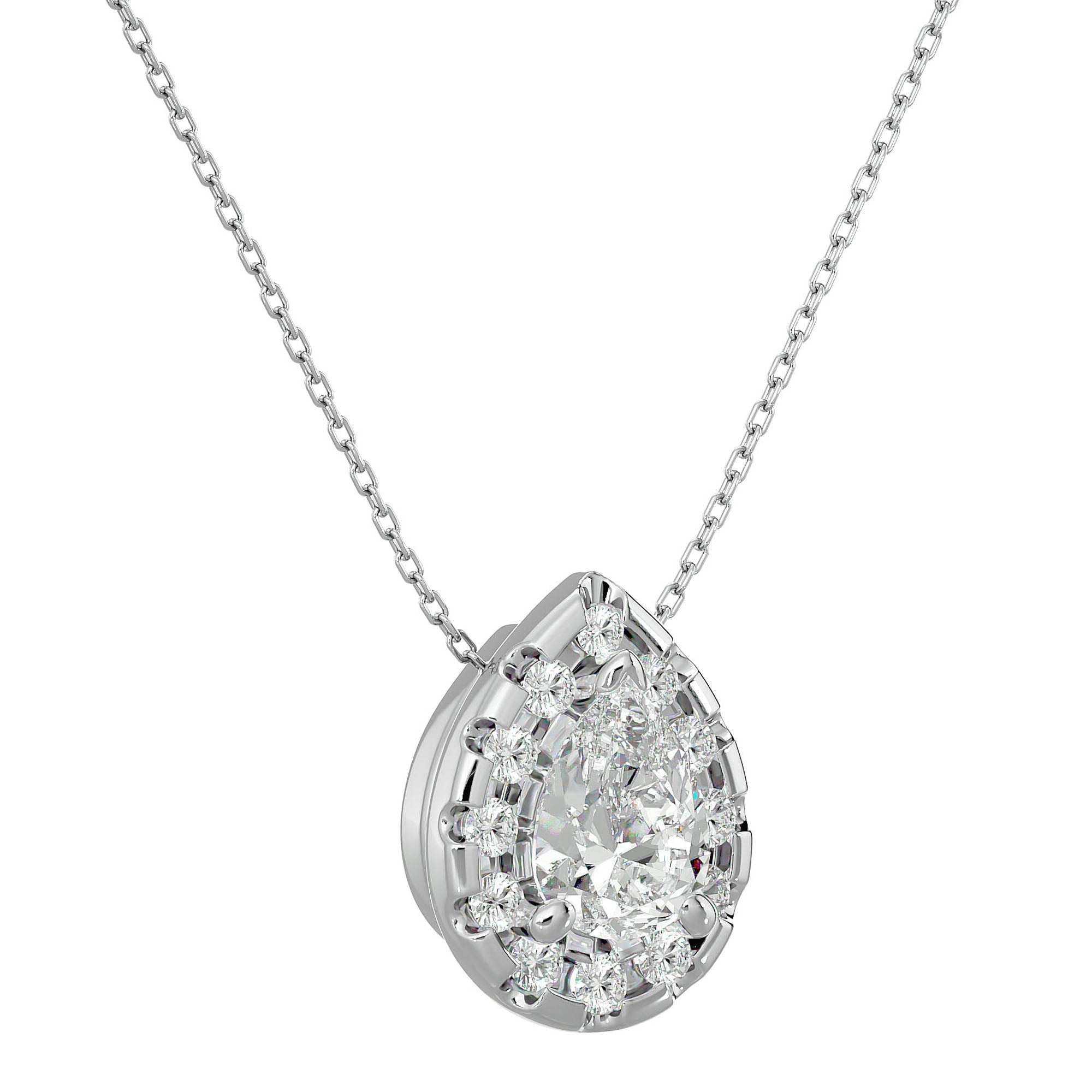 Lanț din Aur 14k cu Pandantiv Diamante Create în Laborator Pară Fațetată de 0.79 ct din 14K Aur Alb - Castelo.ro