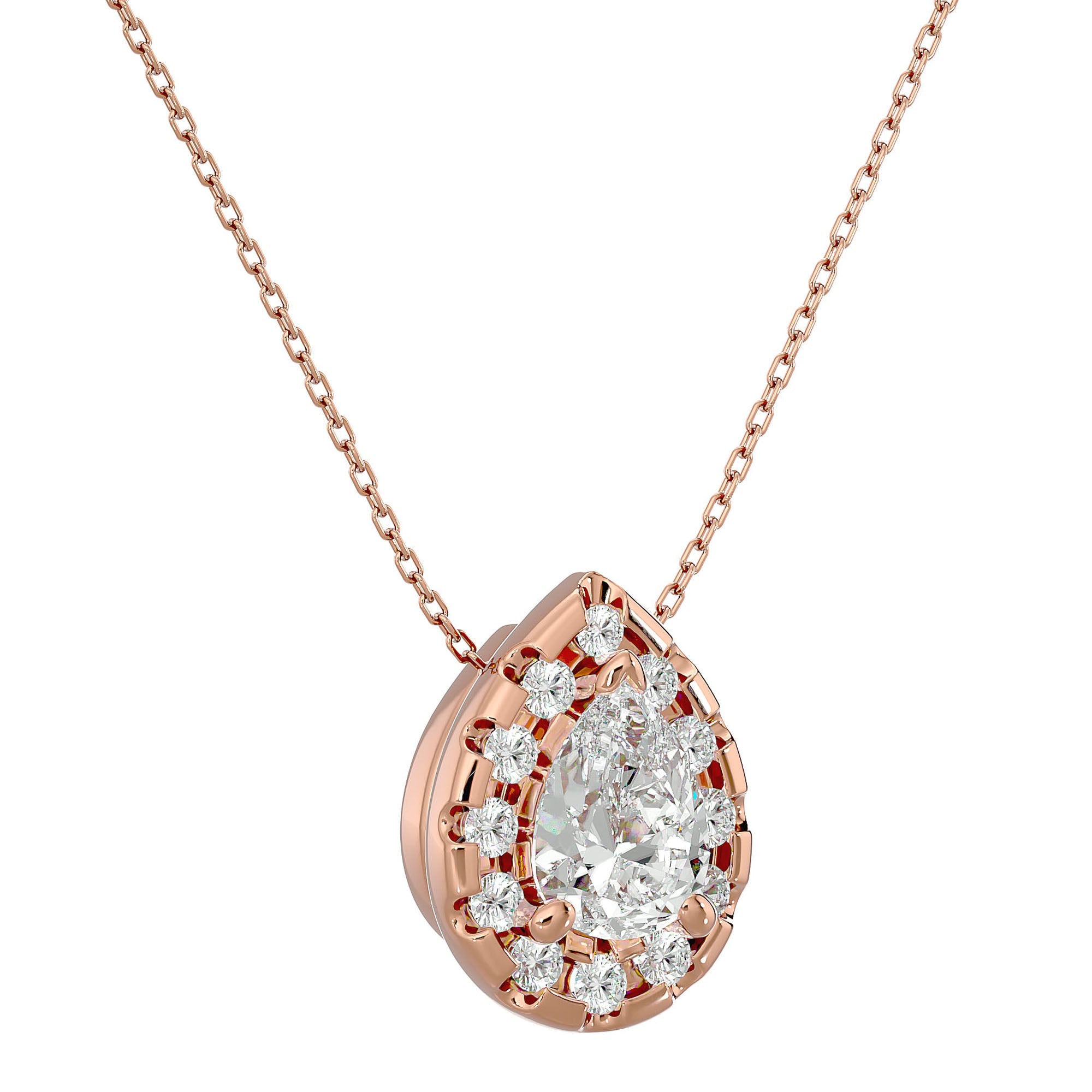 Lanț din Aur 14k cu Pandantiv Diamante Create în Laborator Pară Fațetată de 0.79 ct din 14K Aur Roz - Castelo.ro