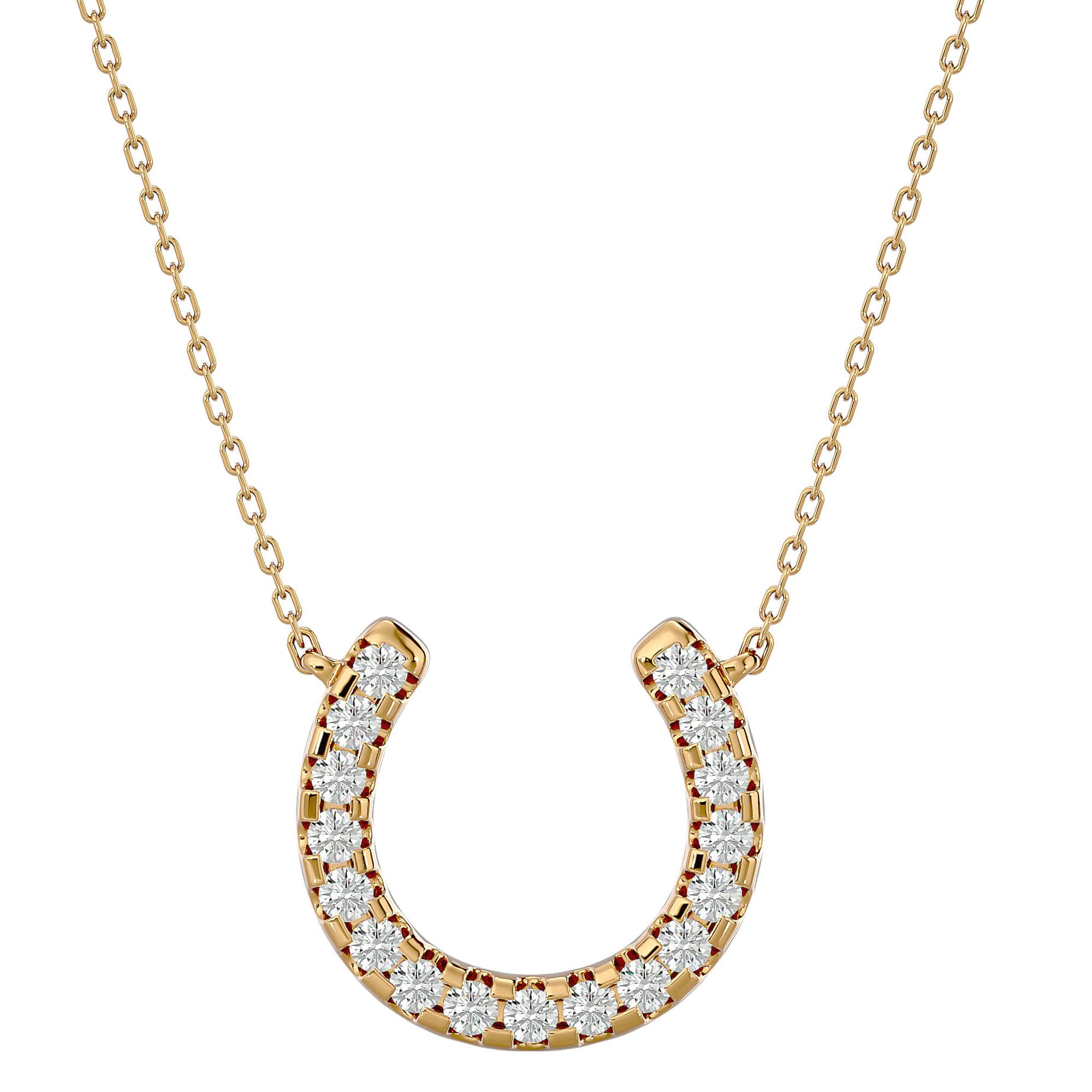Lanț cu Pandantiv Lucky Horseshoe din Aur 14k cu Diamante Create în Laborator de 0.26 ct din 14K Aur Galben - Castelo.ro