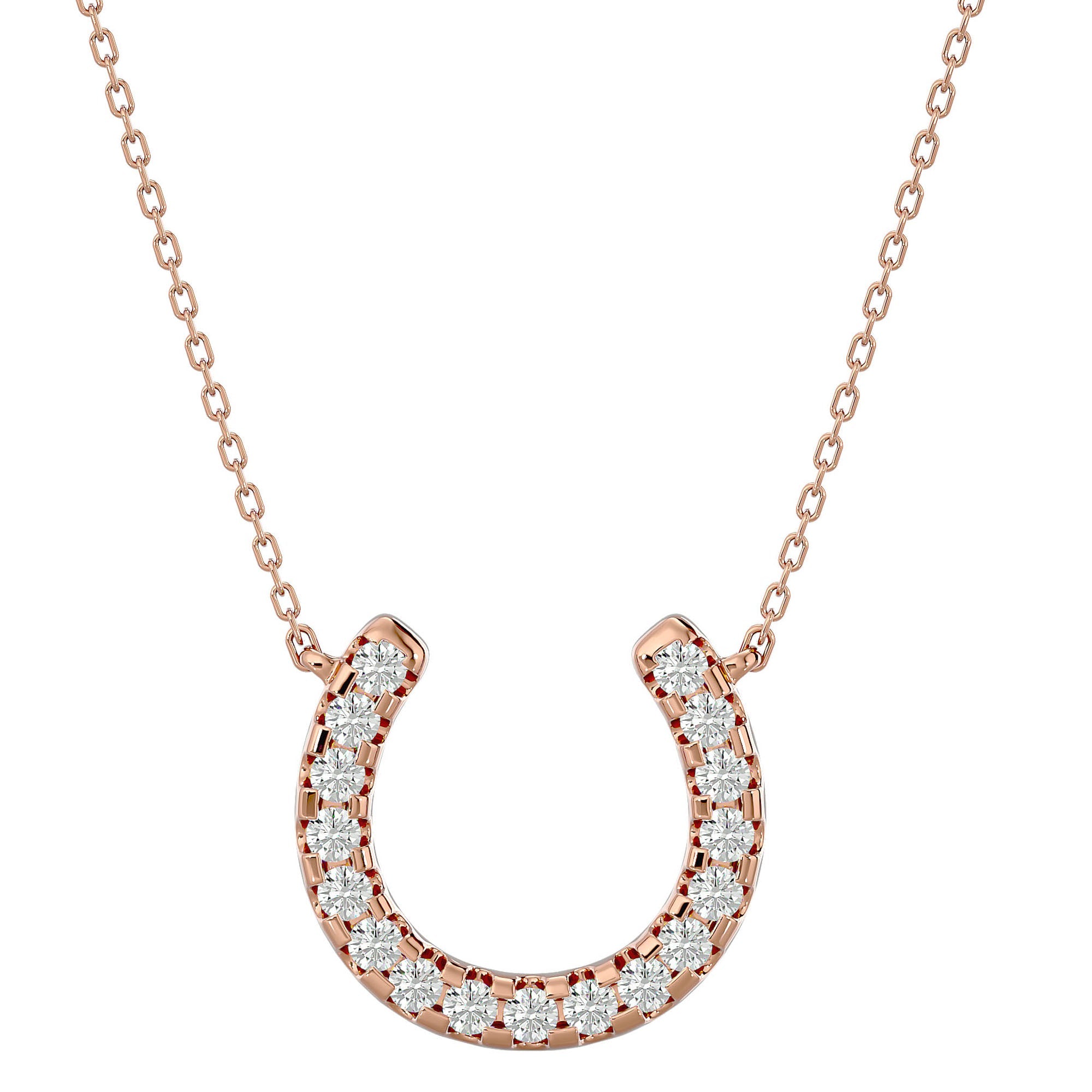 Lanț cu Pandantiv Lucky Horseshoe cu Diamante Naturale de 0.26 ct din 18K Aur Roz - Castelo.ro