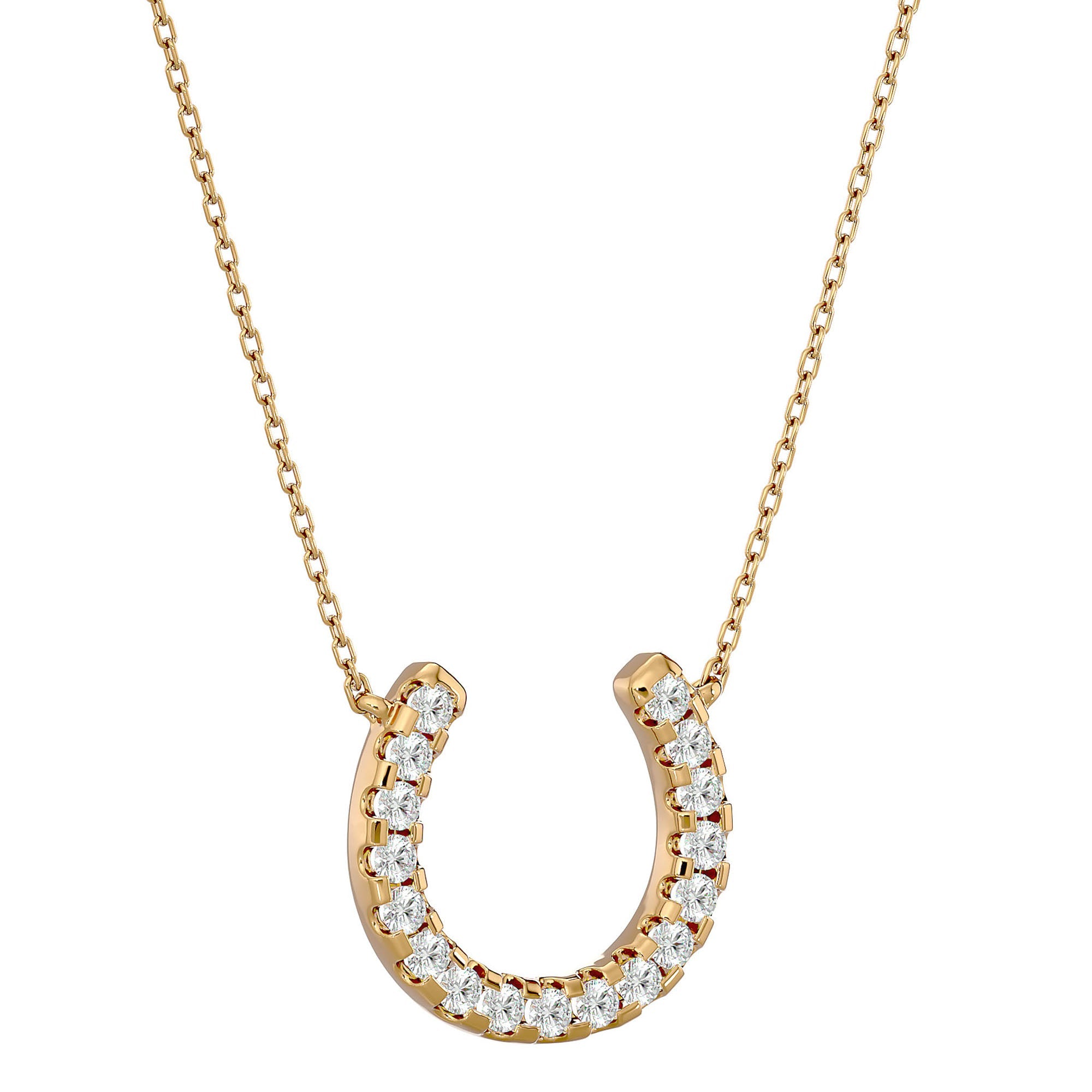 Lanț cu Pandantiv Lucky Horseshoe cu Diamante Create în Laborator de 0.26 ct din 18K Aur Galben - Castelo.ro
