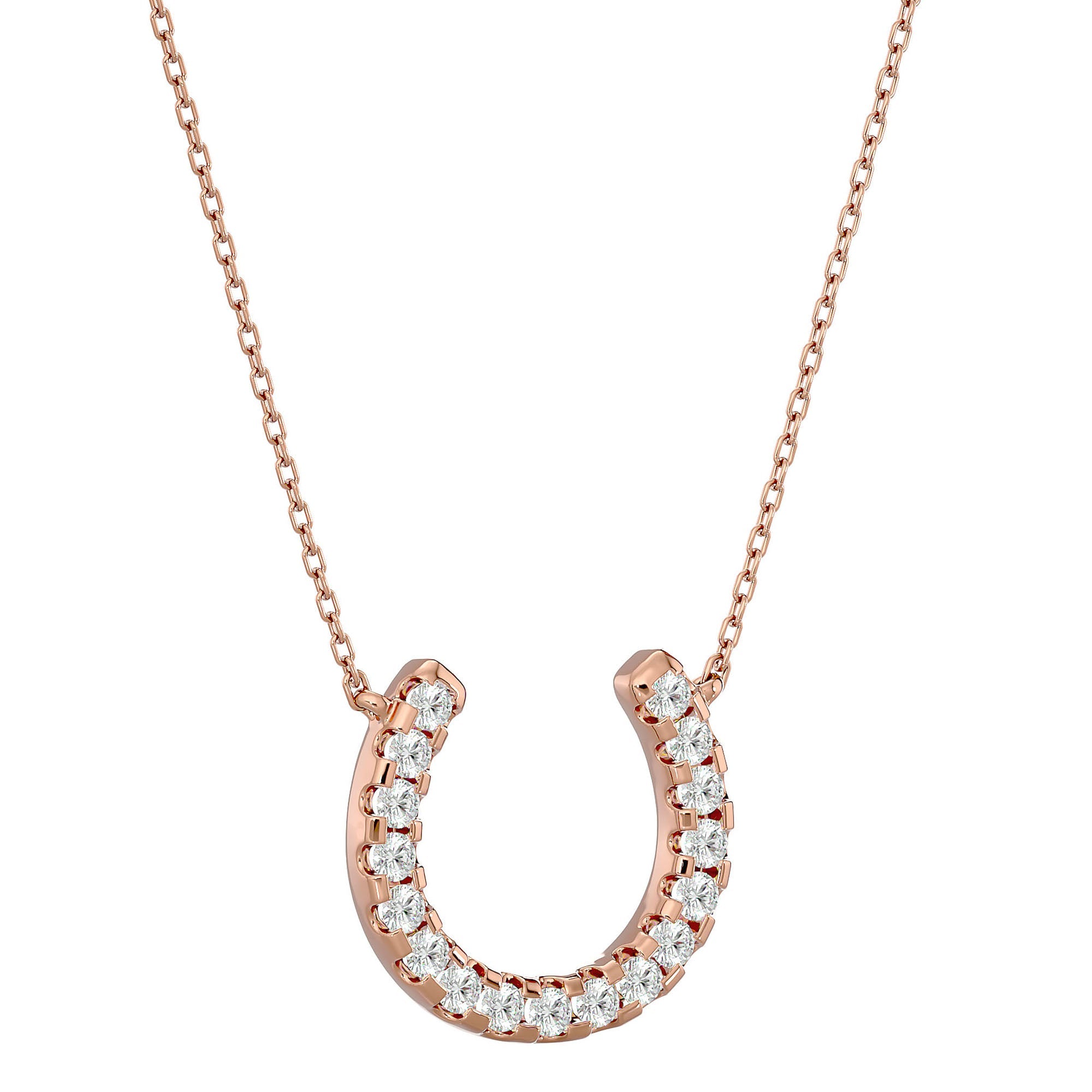 Lanț cu Pandantiv Lucky Horseshoe din Aur 14k cu Diamante Create în Laborator de 0.26 ct din 14K Aur Roz - Castelo.ro
