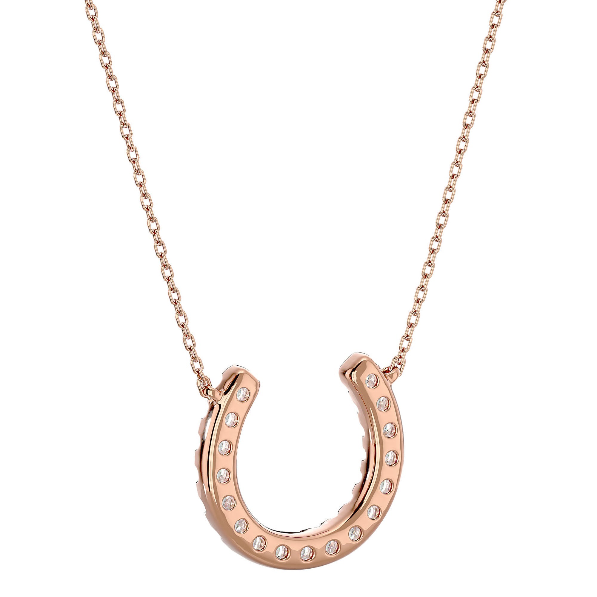 Lanț cu Pandantiv Lucky Horseshoe cu Diamante Naturale de 0.26 ct din 18K Aur Roz - Castelo.ro
