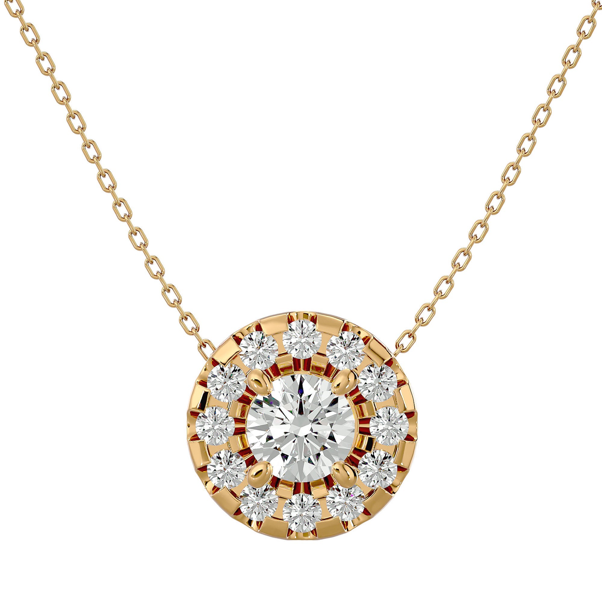 Lanț cu Pandantiv Rotund Brilliant, Moissanite de 1.88 ct din 18K Aur Galben - Castelo.ro