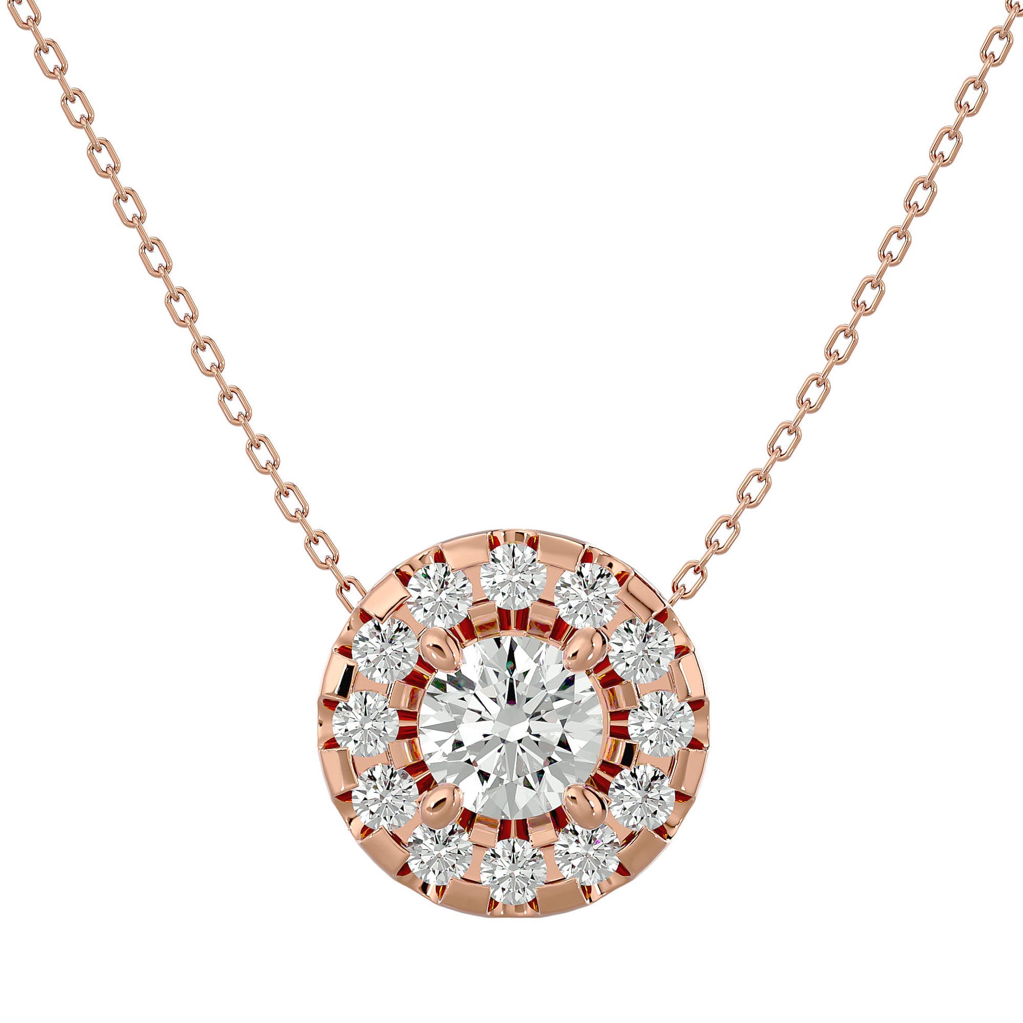 Lanț din Aur 14k cu Pandantiv Rotund Brilliant, Diamante Naturale de 1.88 ct din 14K Aur Roz - Castelo.ro
