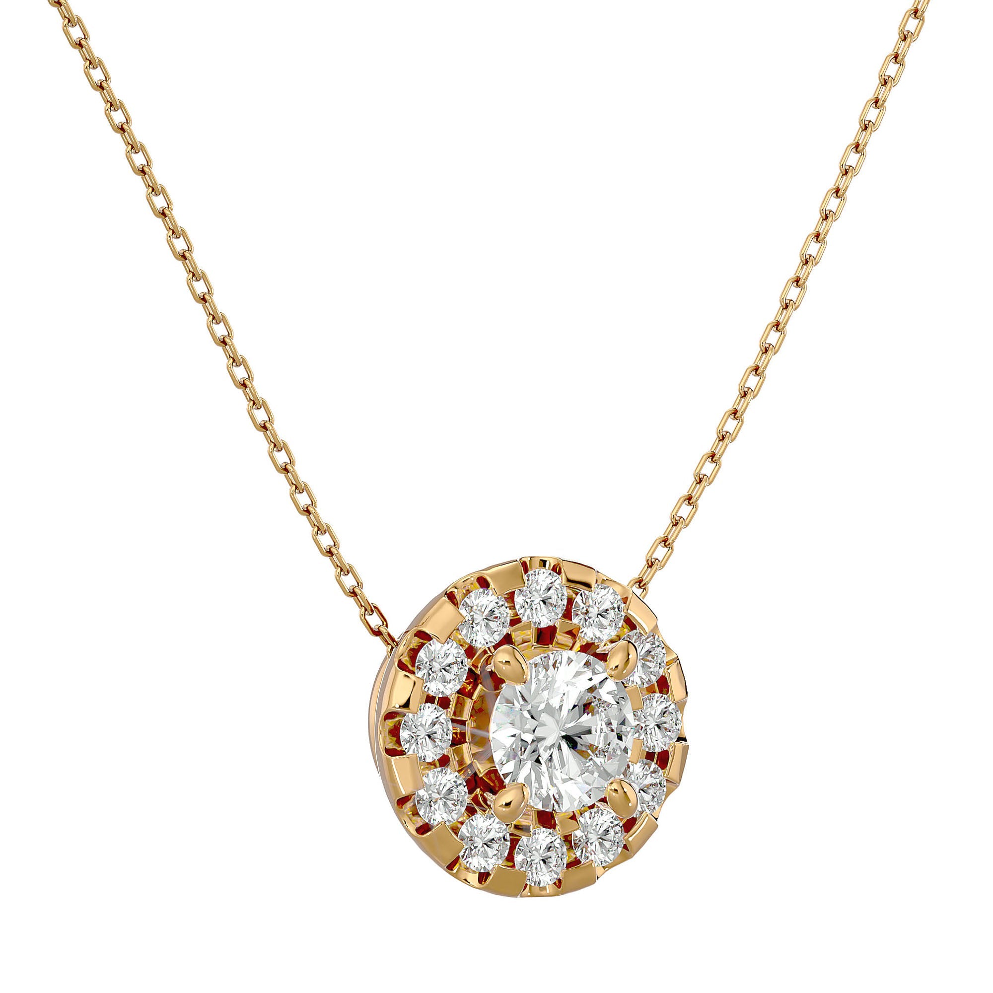 Lanț din Aur 14k cu Pandantiv Rotund Brilliant, Diamante Naturale de 1.88 ct din 14K Aur Galben - Castelo.ro