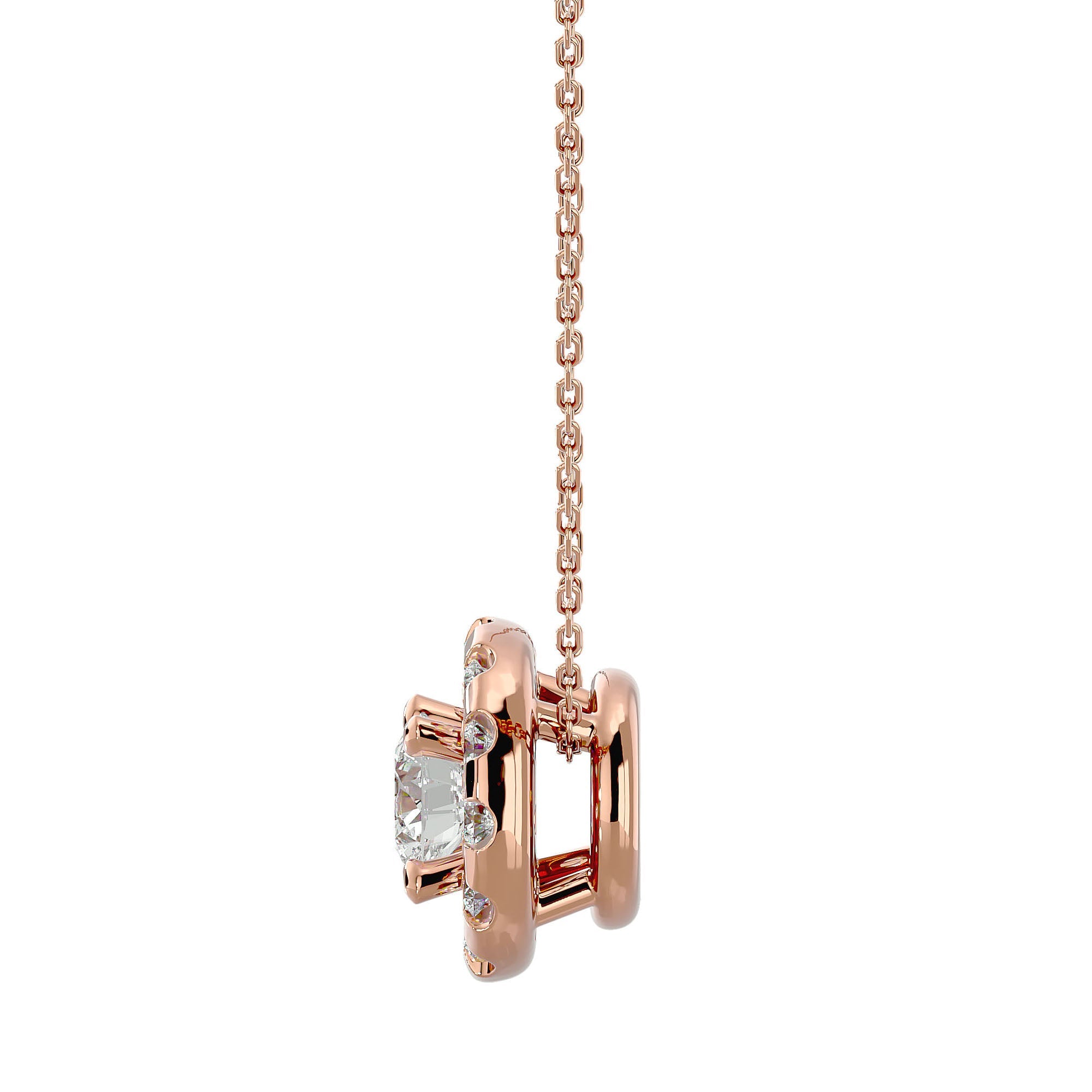 Lanț din Aur 14k cu Pandantiv Rotund Brilliant, Diamante Naturale de 1.88 ct din 14K Aur Roz - Castelo.ro