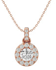 Lanț din Aur 14k cu Pandantiv Rotund Brilliant Halo, Moissanite de 2.34 ct din 14K Aur Roz - Castelo.ro
