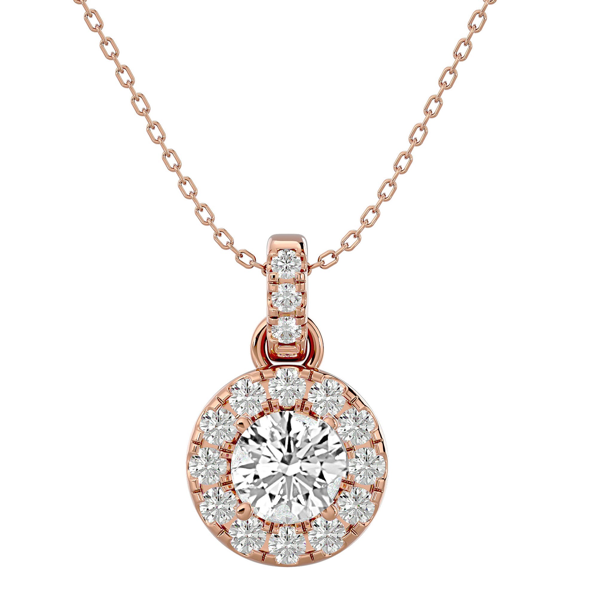 Lanț din Aur 14k cu Pandantiv Rotund Brilliant Halo, Diamante Naturale de 2.34 ct din 14K Aur Roz - Castelo.ro