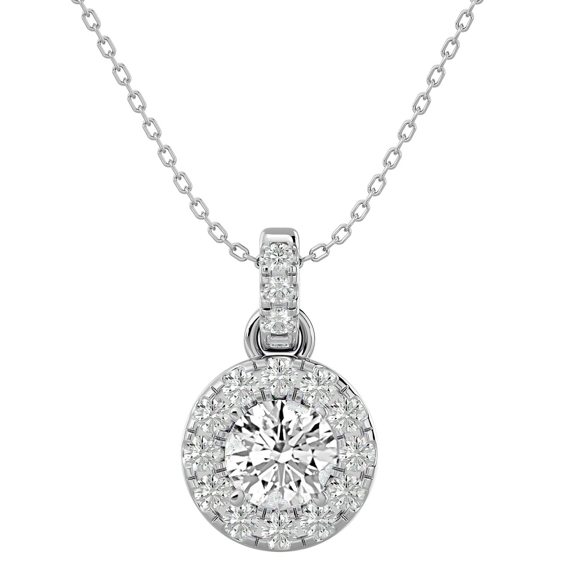 Lanț cu Pandantiv Rotund Brilliant Halo, Moissanite de 2.34 ct din - Castelo.ro