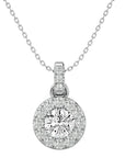 Lanț cu Pandantiv Rotund Brilliant Halo, Moissanite de 2.34 ct din - Castelo.ro