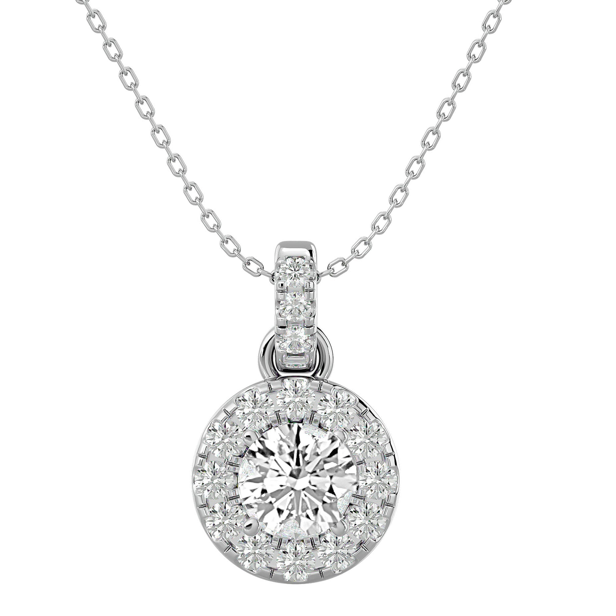 Lanț din Aur 14k cu Pandantiv Rotund Brilliant Halo, Diamante Naturale de 2.34 ct din 14K Aur Alb - Castelo.ro